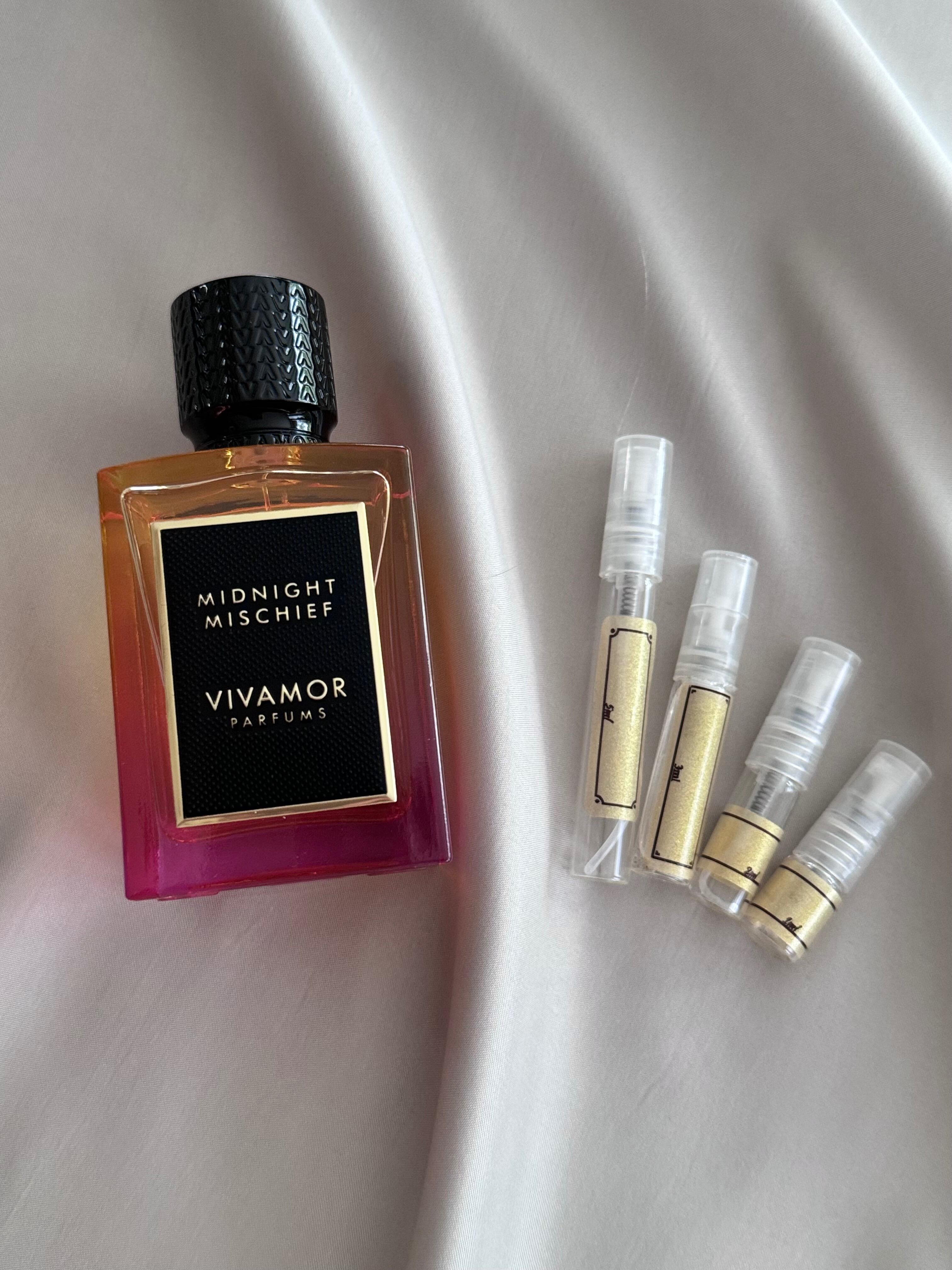 Vivamor Parfums Midnight Mischief perfume with sample bottles