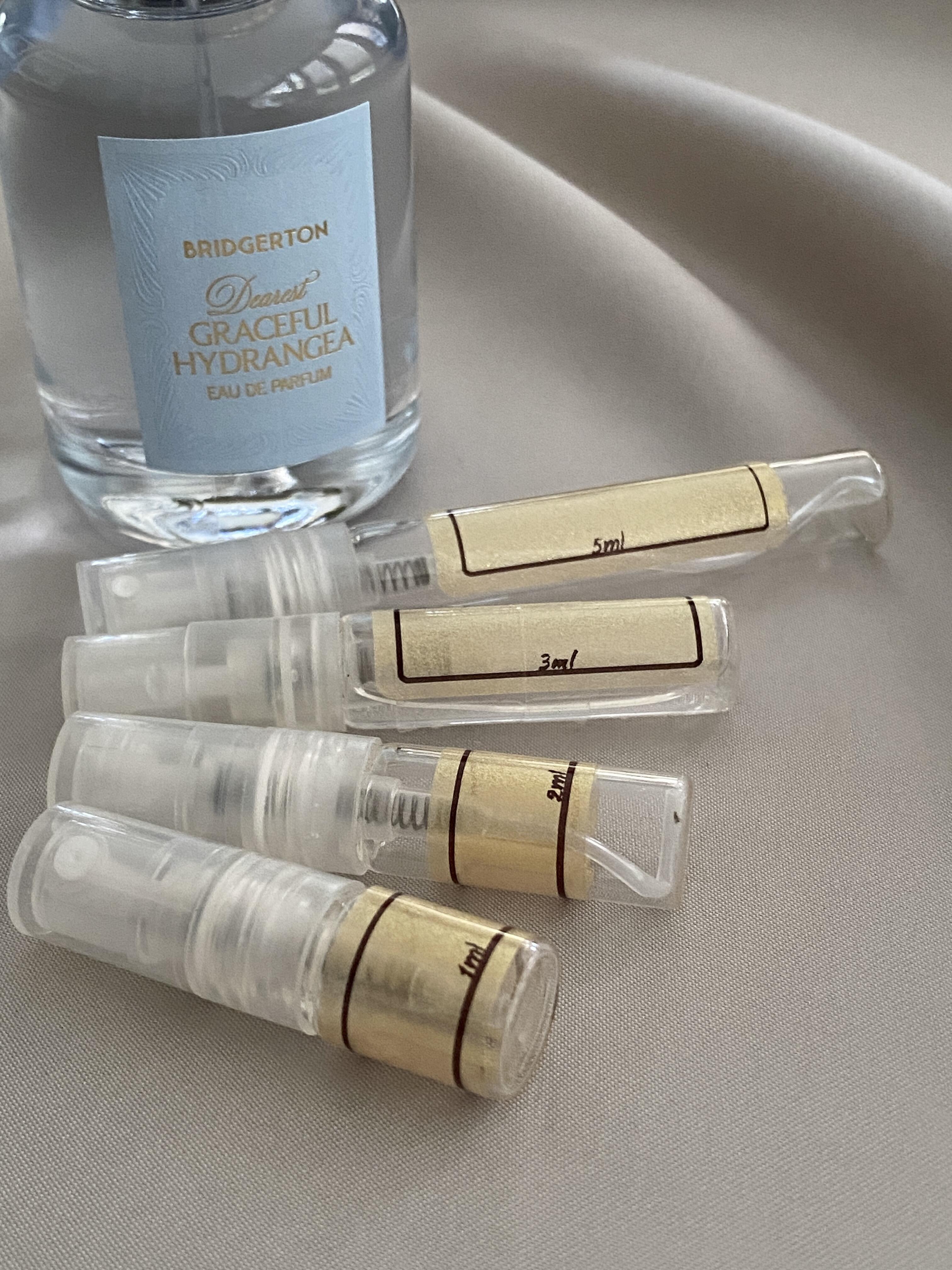 Bridgerton Parfums Dearest Graceful Hydrangea and sample bottles