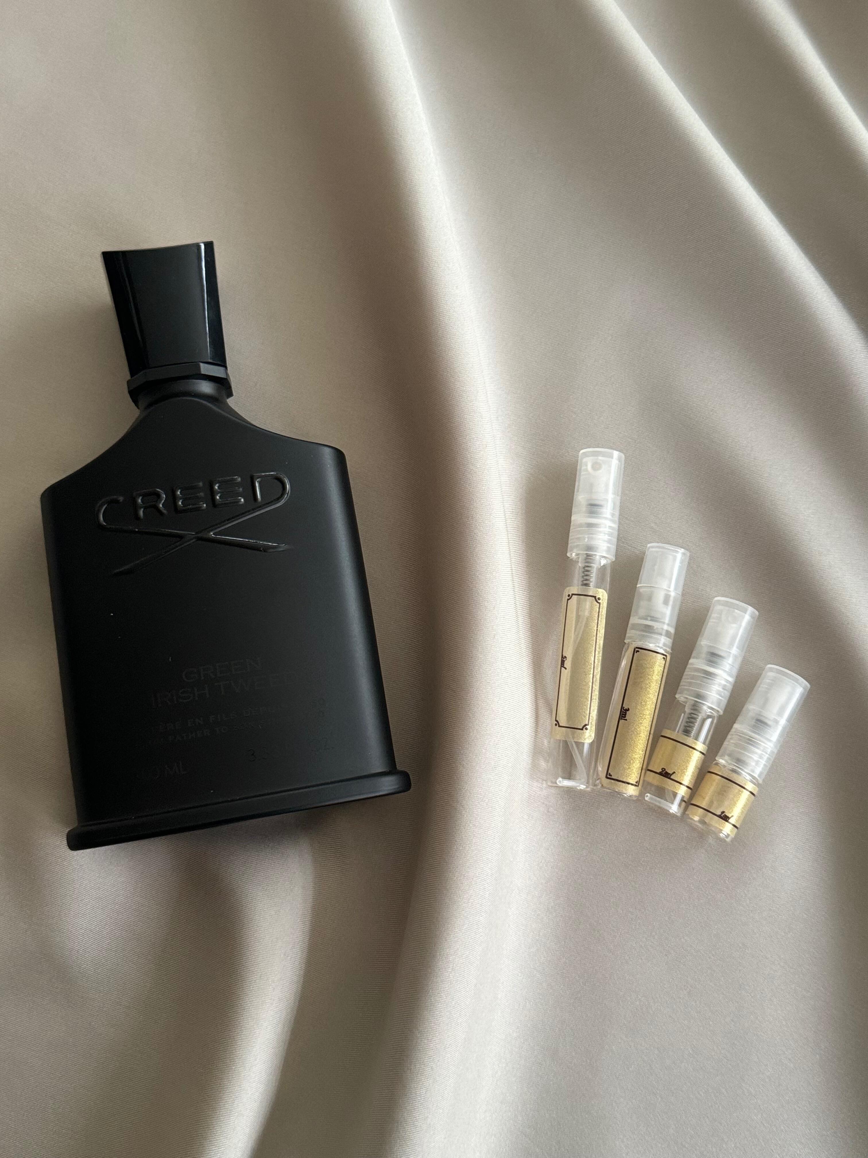 Creed Green Irish Tweed fragrance with sample bottles
