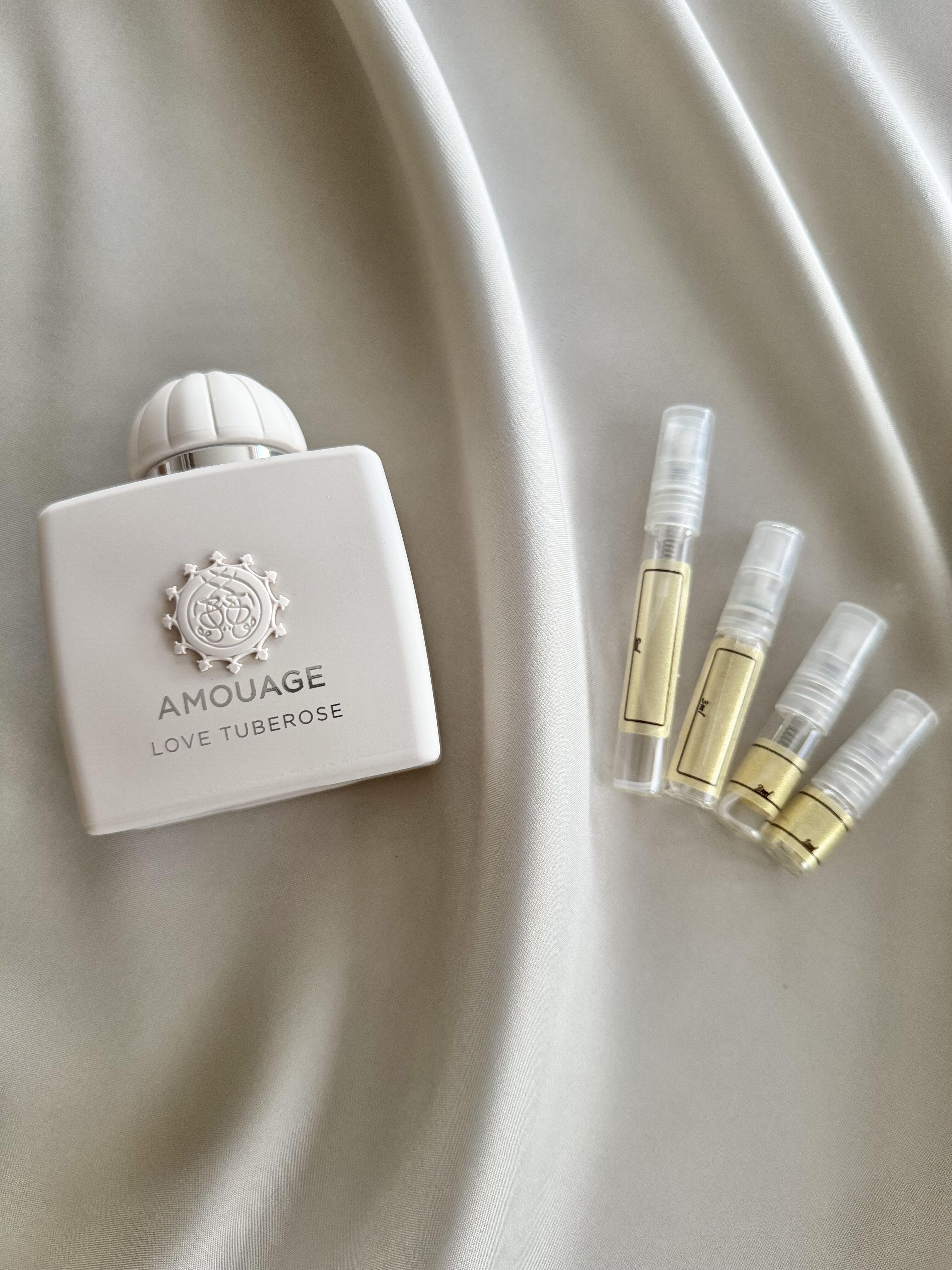 Amouage Love Tuberose perfume with sample bottles
