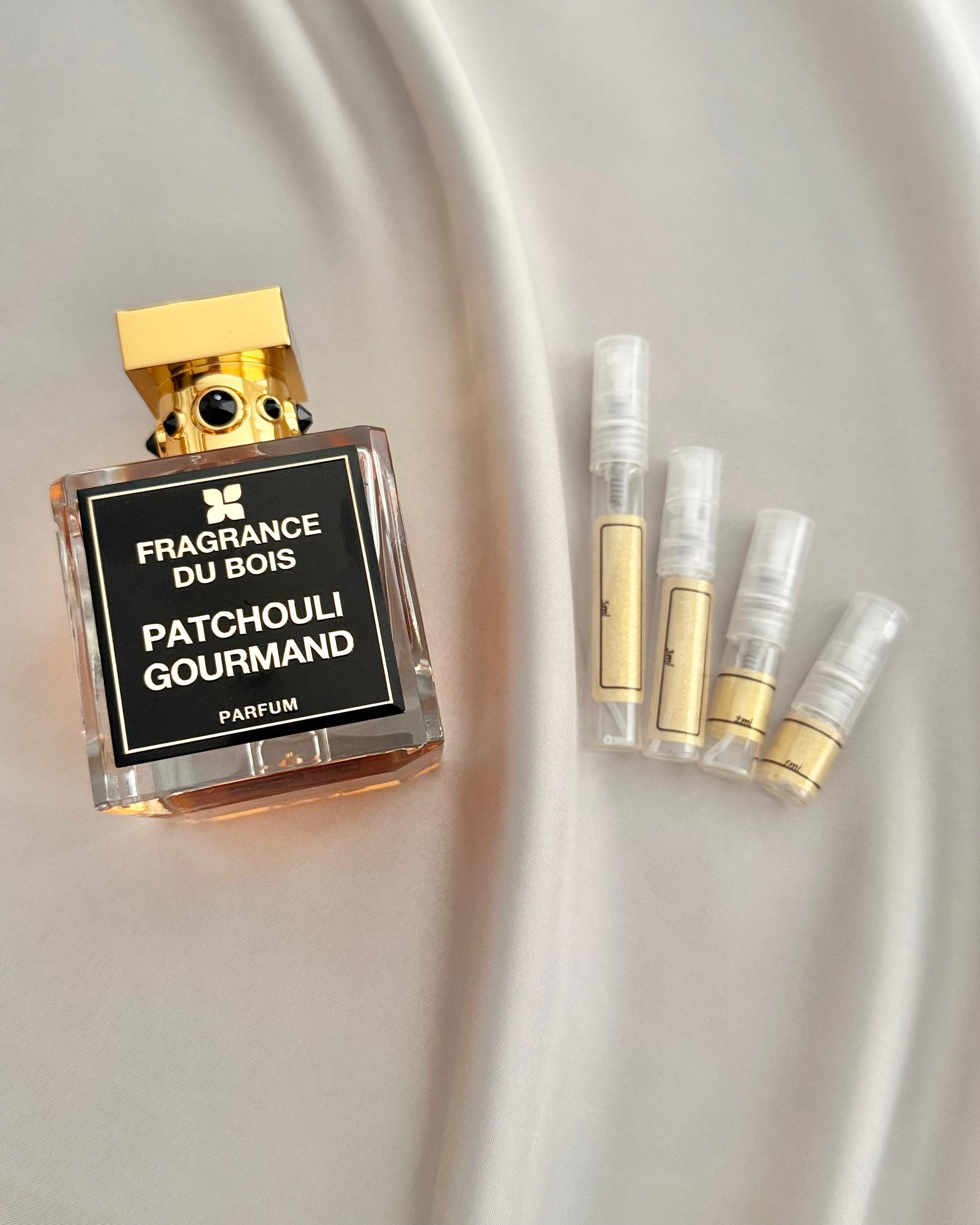 Fragrance Du Bois Patchouli Gourmand with sample bottles