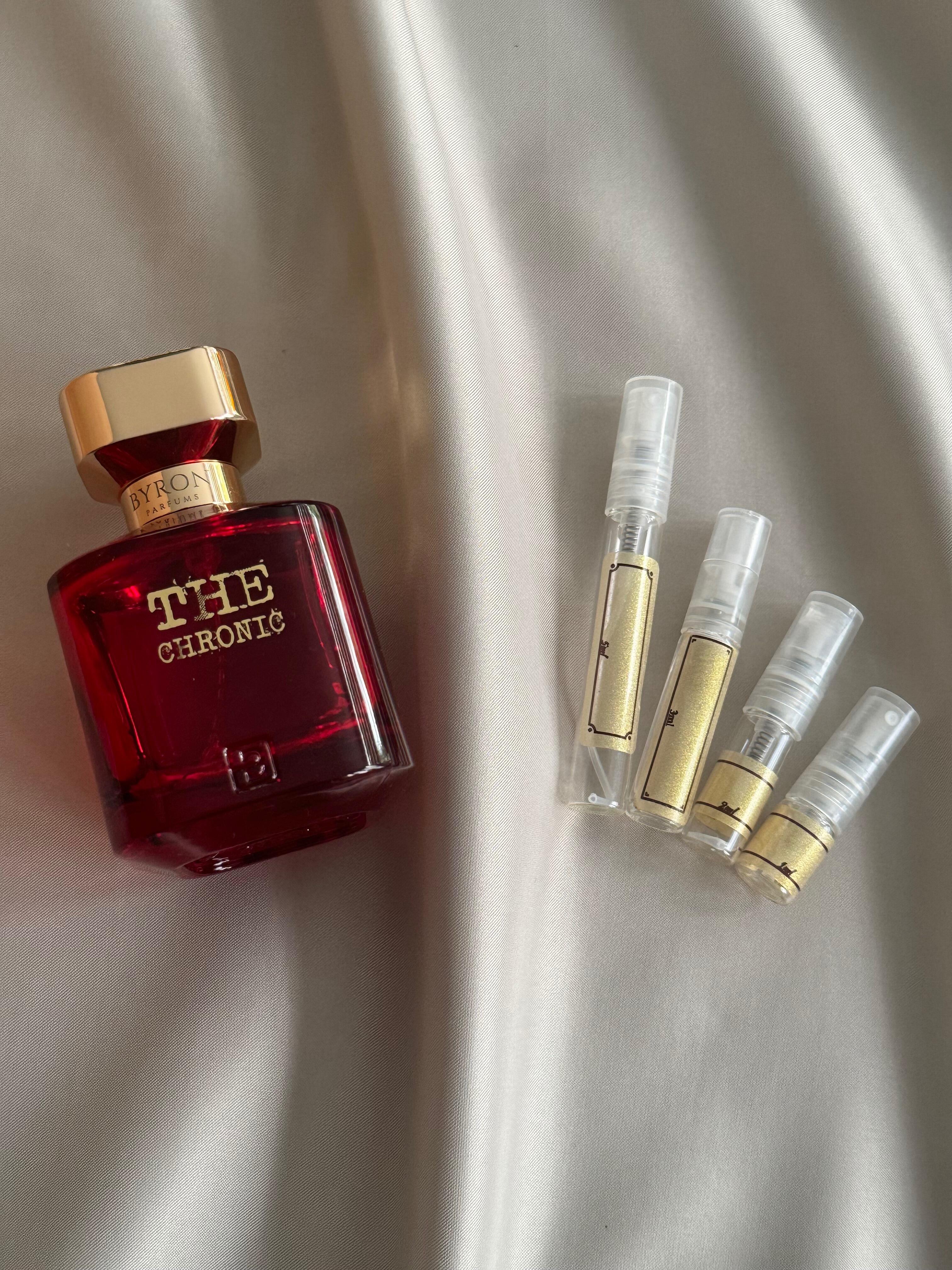 Byron Parfums Chronic Rouge Extreme perfume with sample bottles