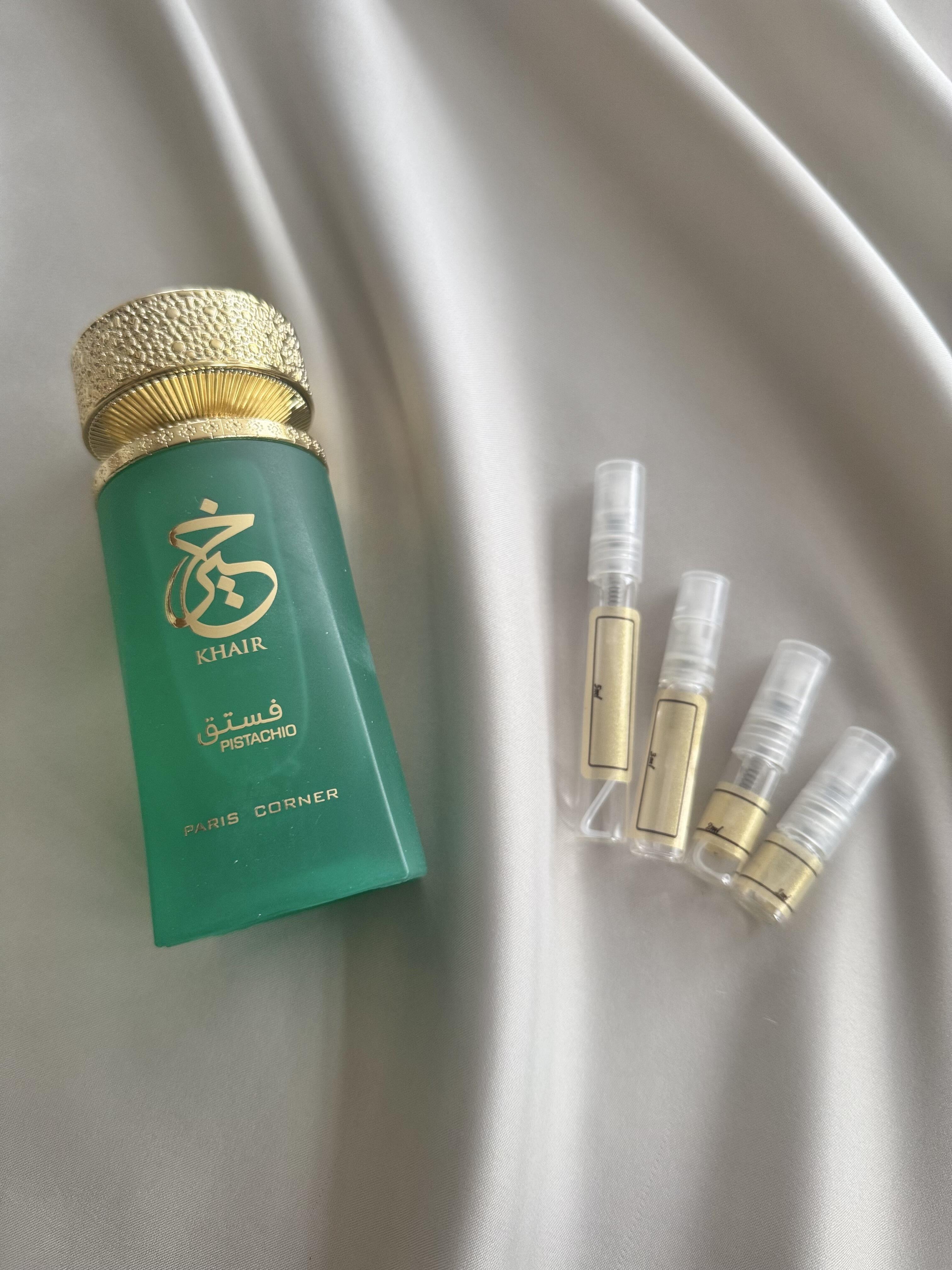 Paris Corner Khair Pistachio and sample bottles