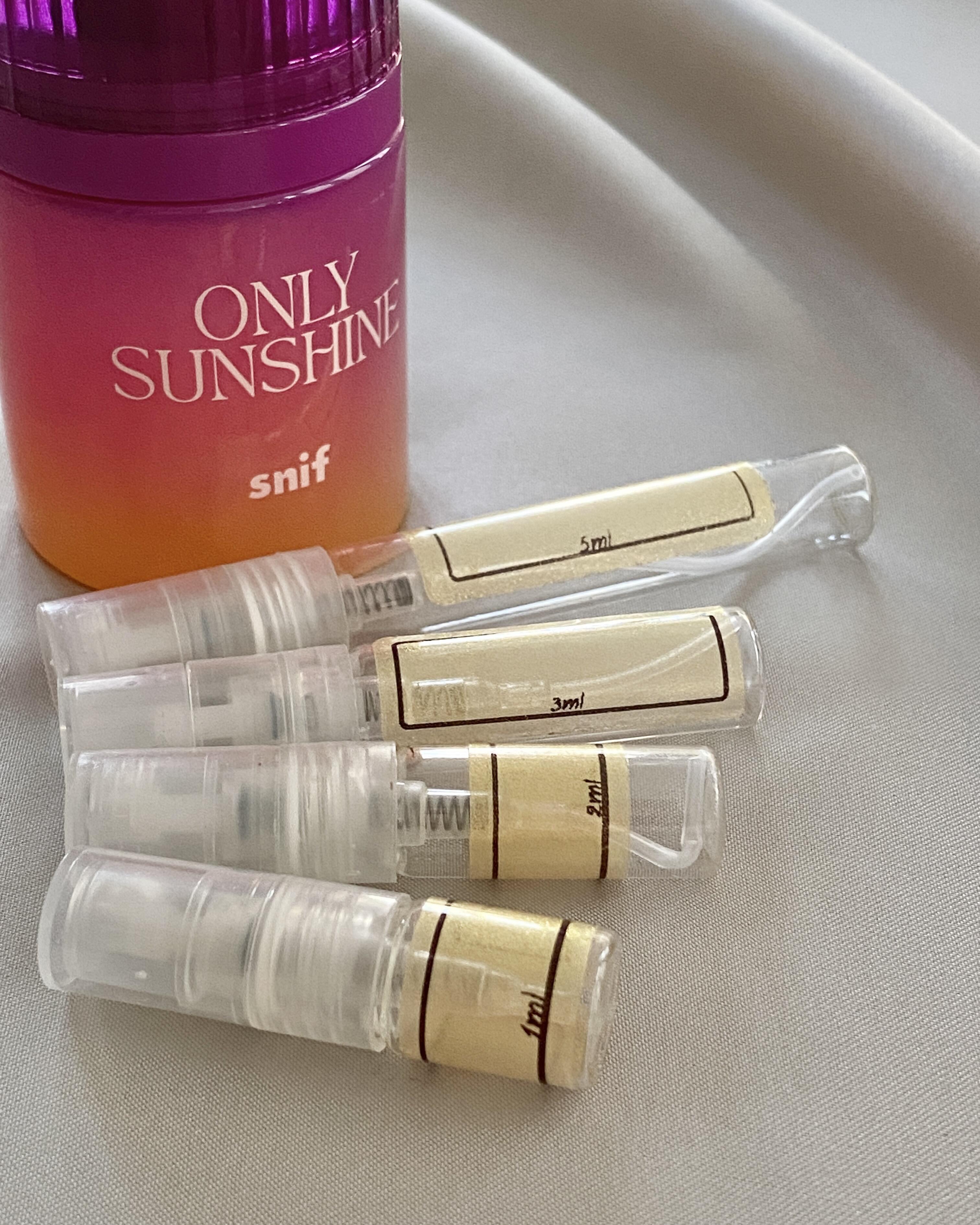 Snif Only Sunshine and sample bottles