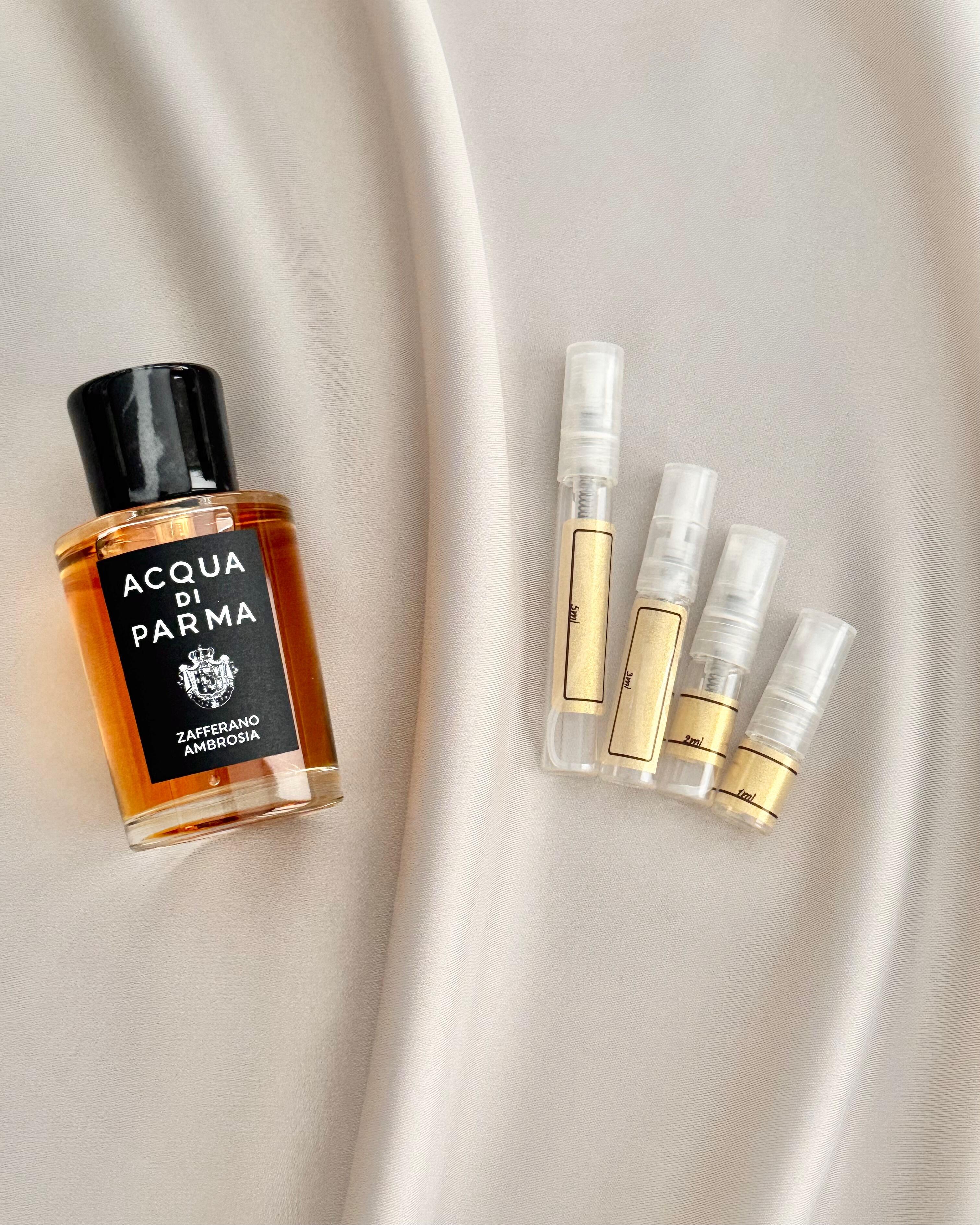 Acqua Di Parma Zafferano Ambrosia with sample bottles