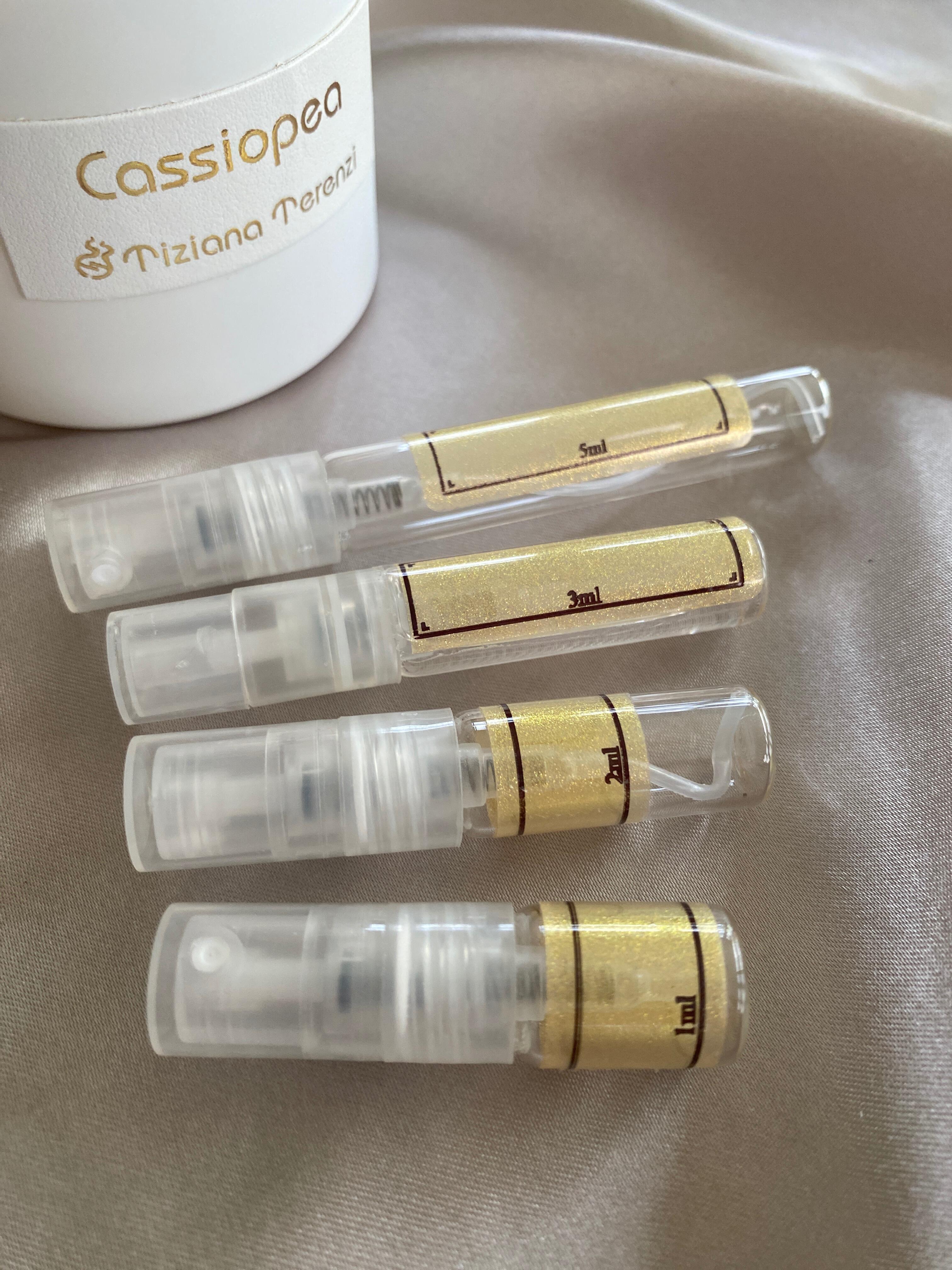 Tiziana Terenzi Cassiopea perfume bottle with samples
