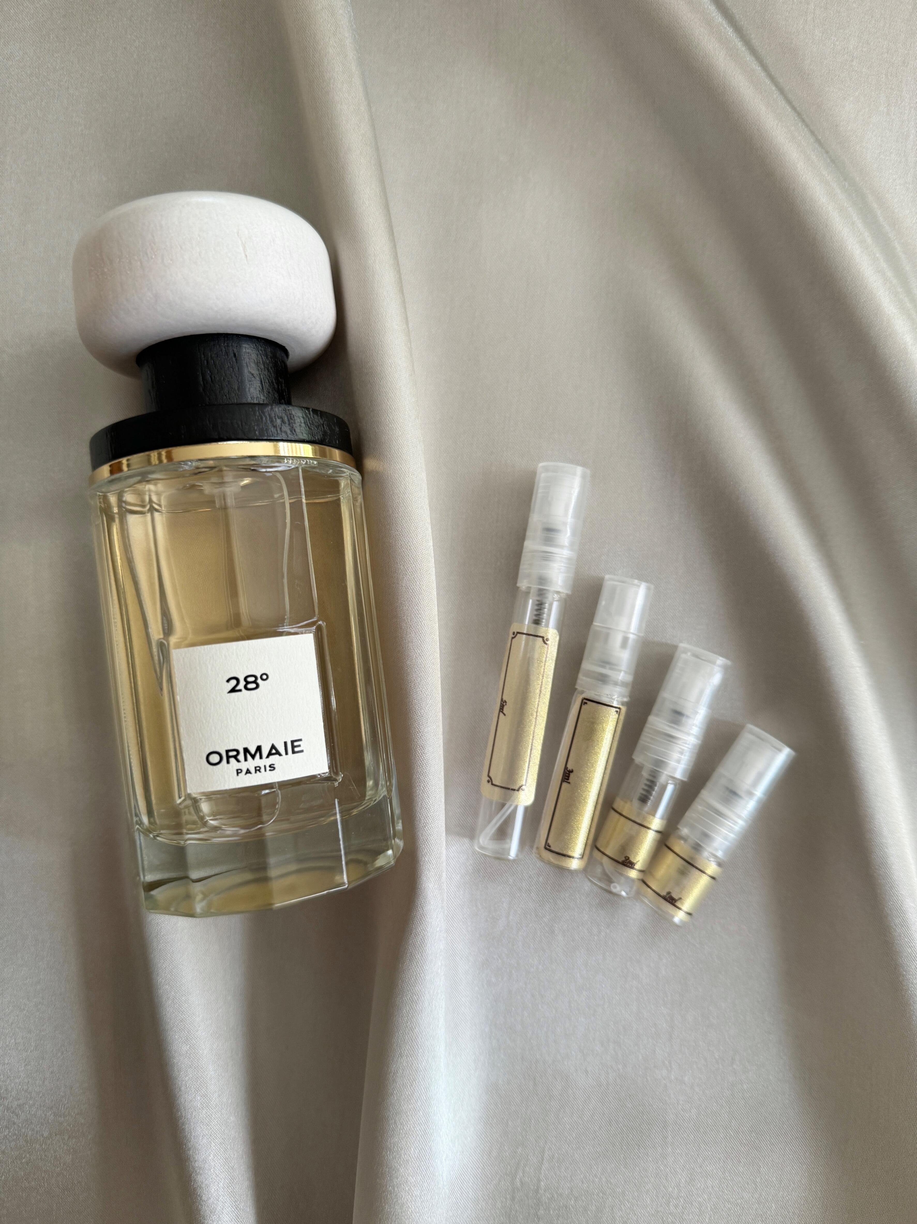 Ormaie Paris 28° perfume with sample bottles