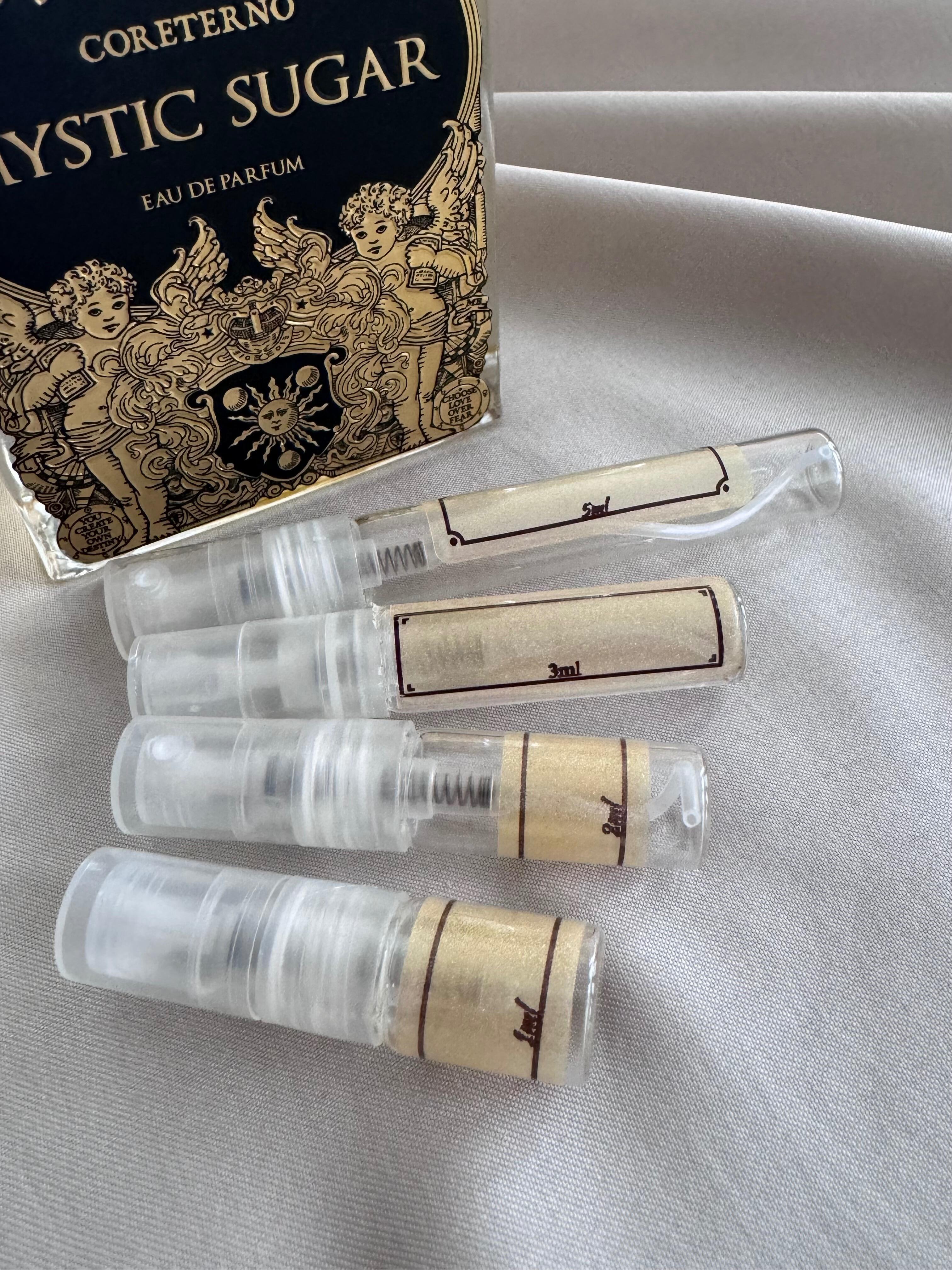 Coreterno Mystic Sugar fragrance with sample bottles