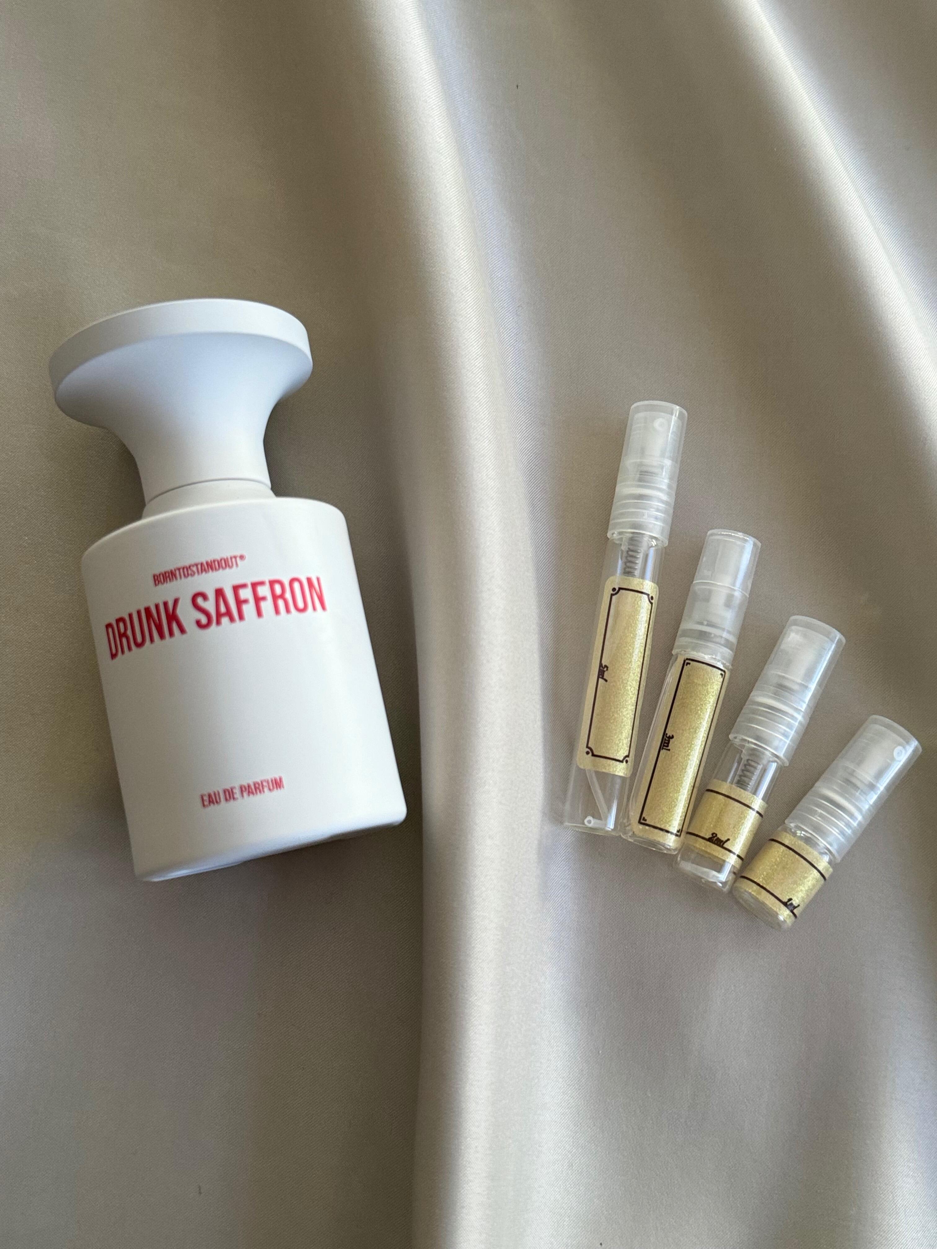 BORNTOSTANDOUT Drunk Saffron perfume with sample bottles