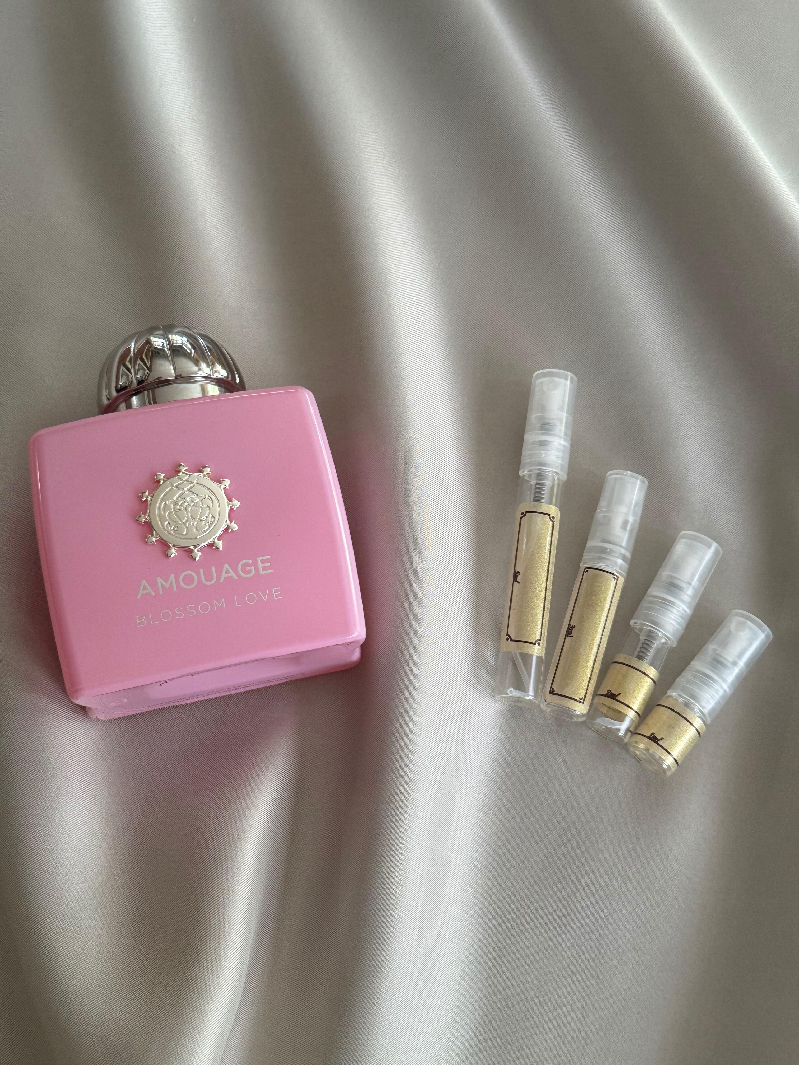 Amouage Blossom Love perfume with sample bottles