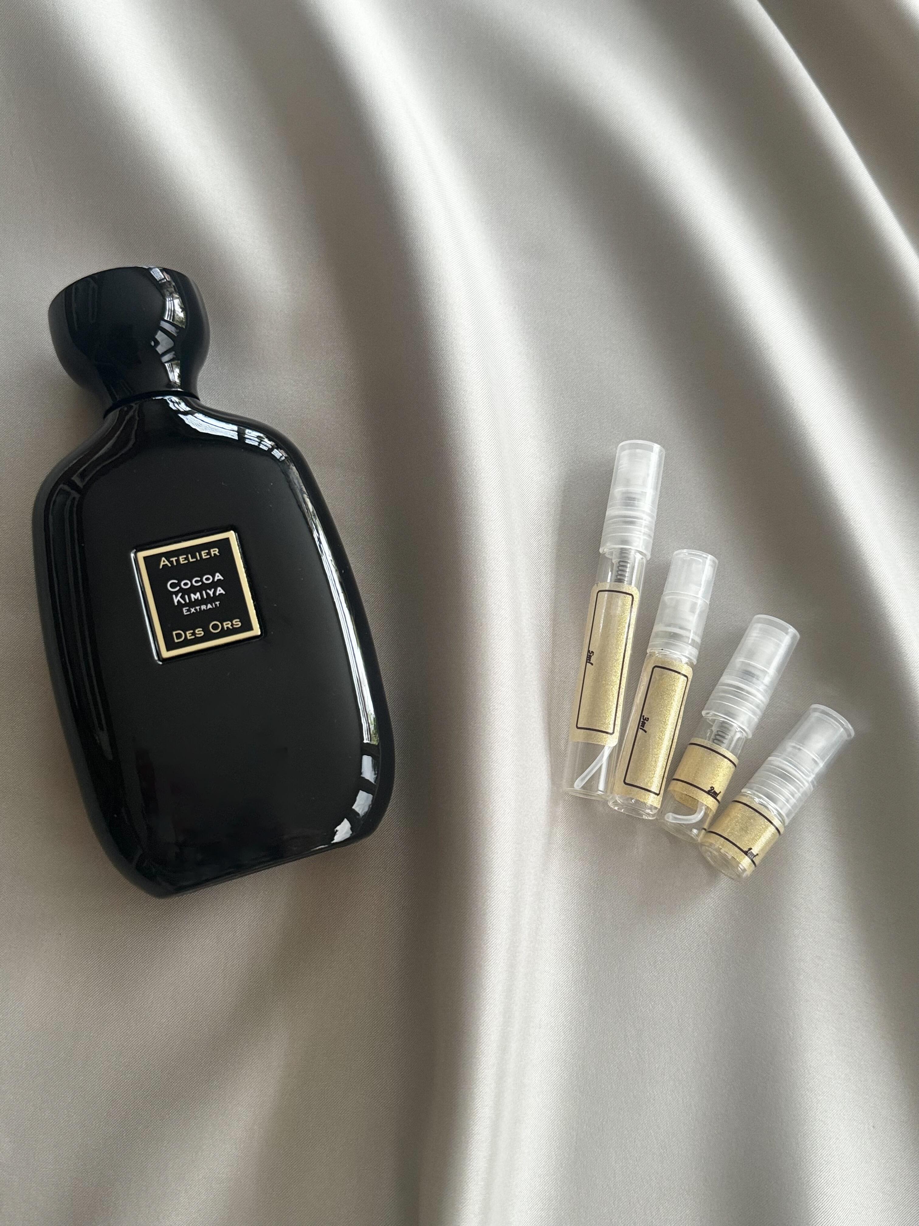 Atelier Des ors Cocoa Kimiya perfume with sample bottles