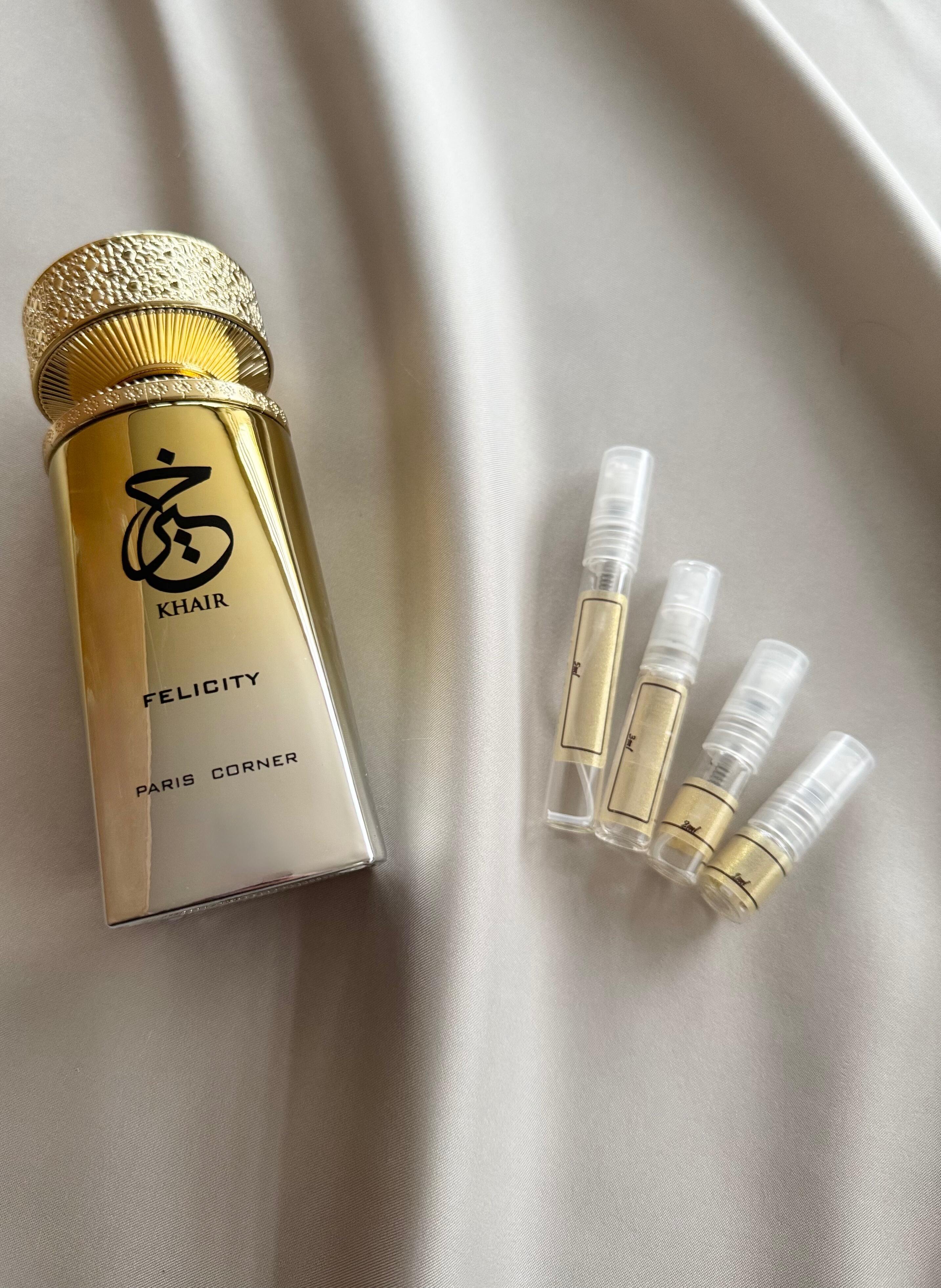 Paris Corner Khair Felicity perfume with sample bottles