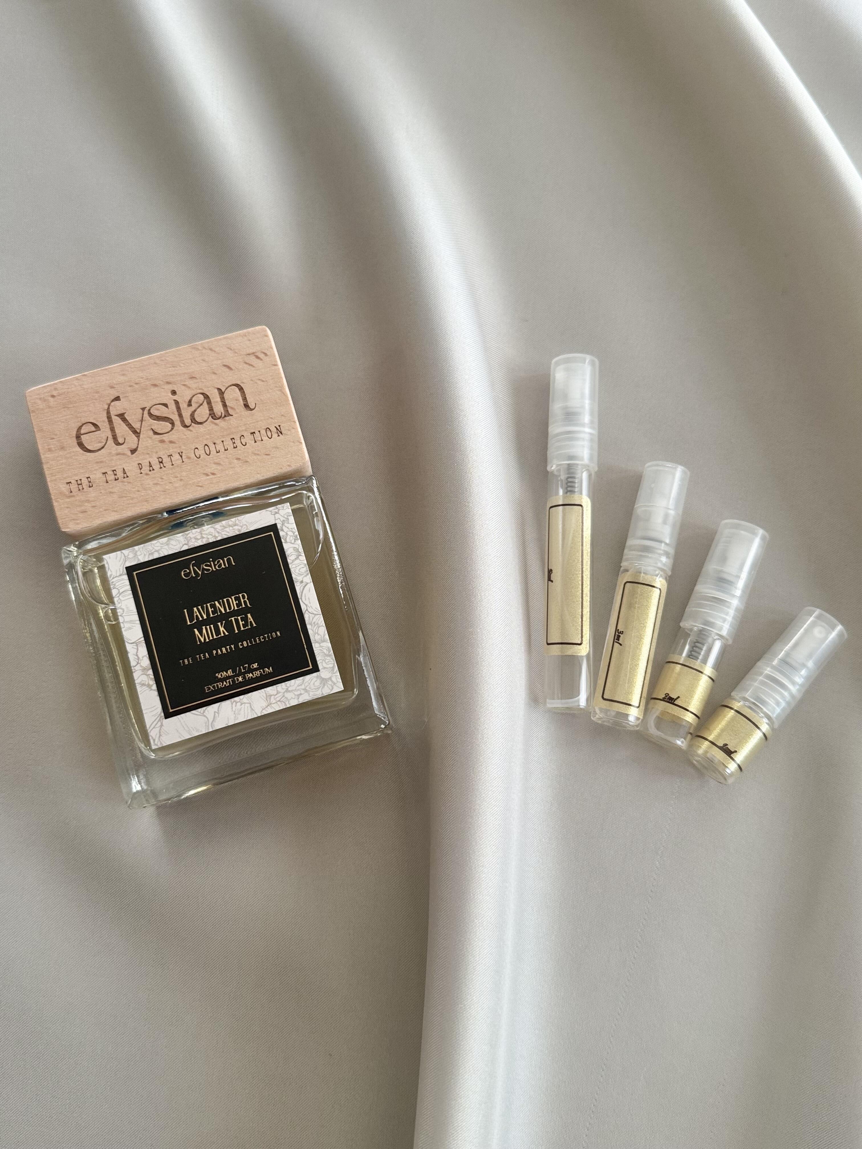 Elysian Lavender Milk Tea with sample bottles