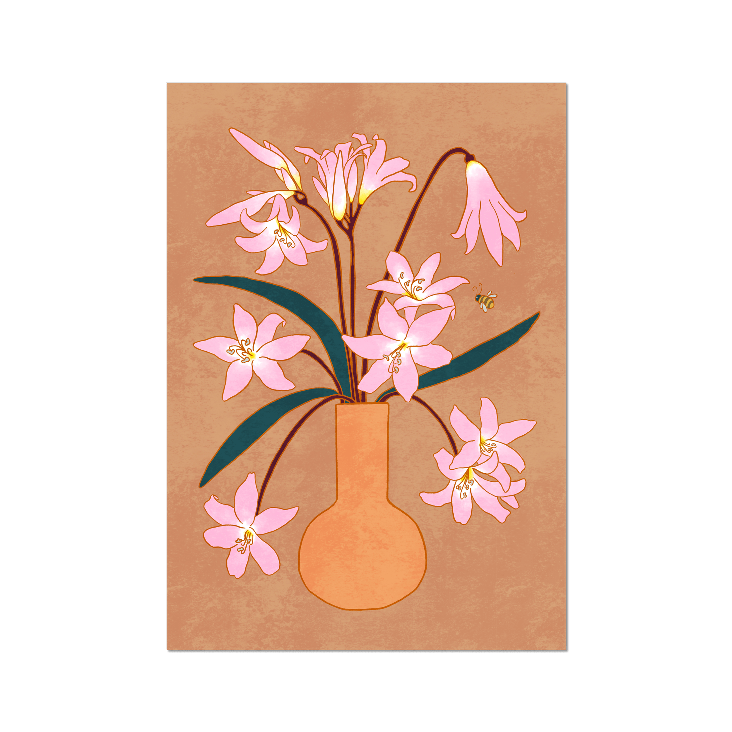 pink lilies illustration in orange vase