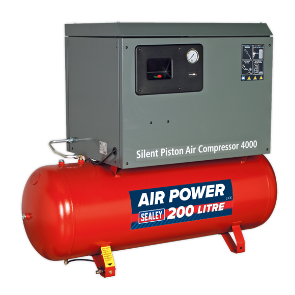 Sealey - Air Compressor 200L Belt Drive 3hp with Cast Cylinders Low Noise
