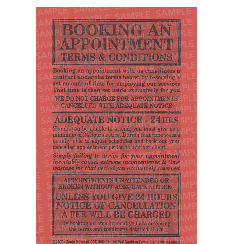 Booking an Appointment Terms 24 Hours Notice
