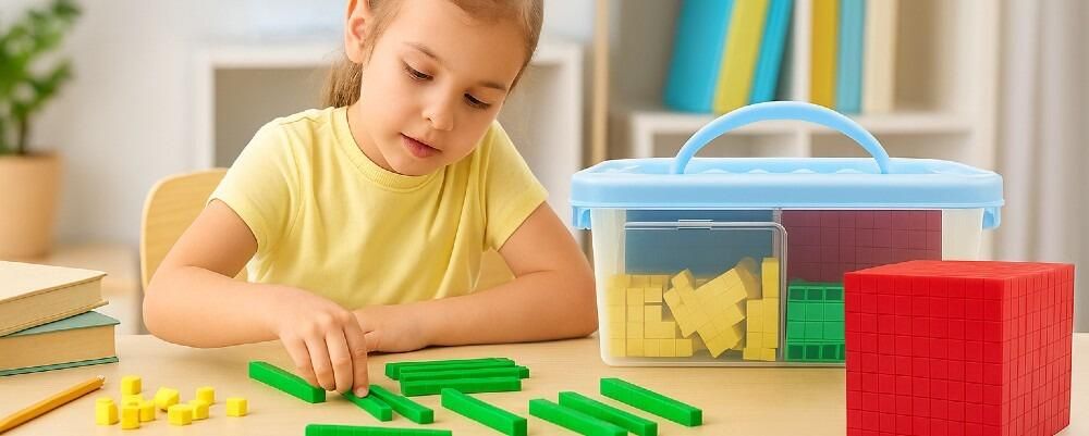 Base Ten Blocks Set – 121 pcs Maths Cubes with Storage Box
