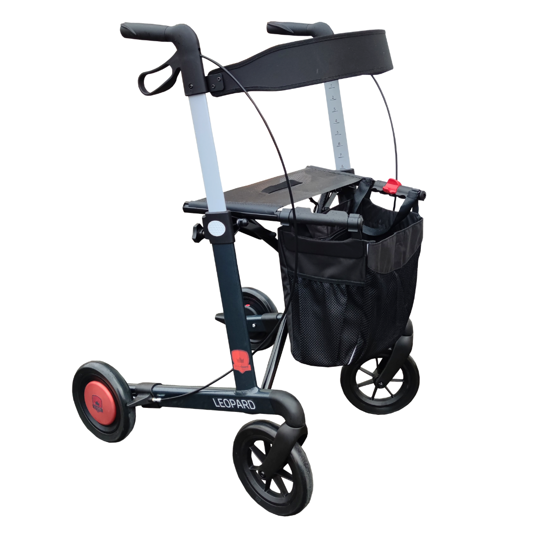 Mobilex Leopard Rollator with Rolloguard Front Side View