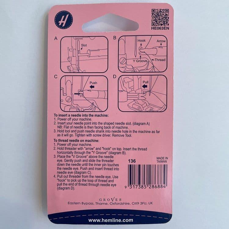 Sewing Machine Needle Threader packet back