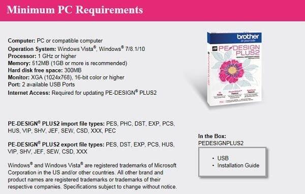 PED2 System requirements