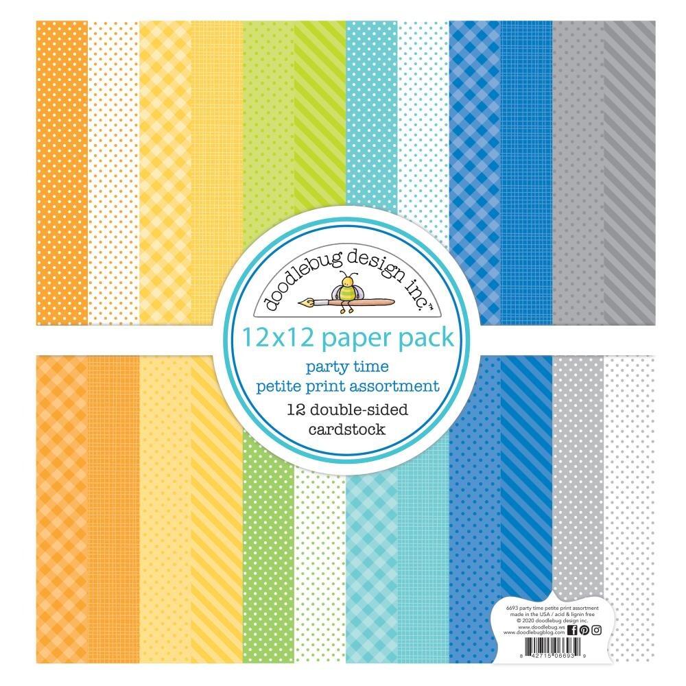 Doodlebug 12x12 Paper Pack; Petite Print Assortment - Party Time; 12 sheets