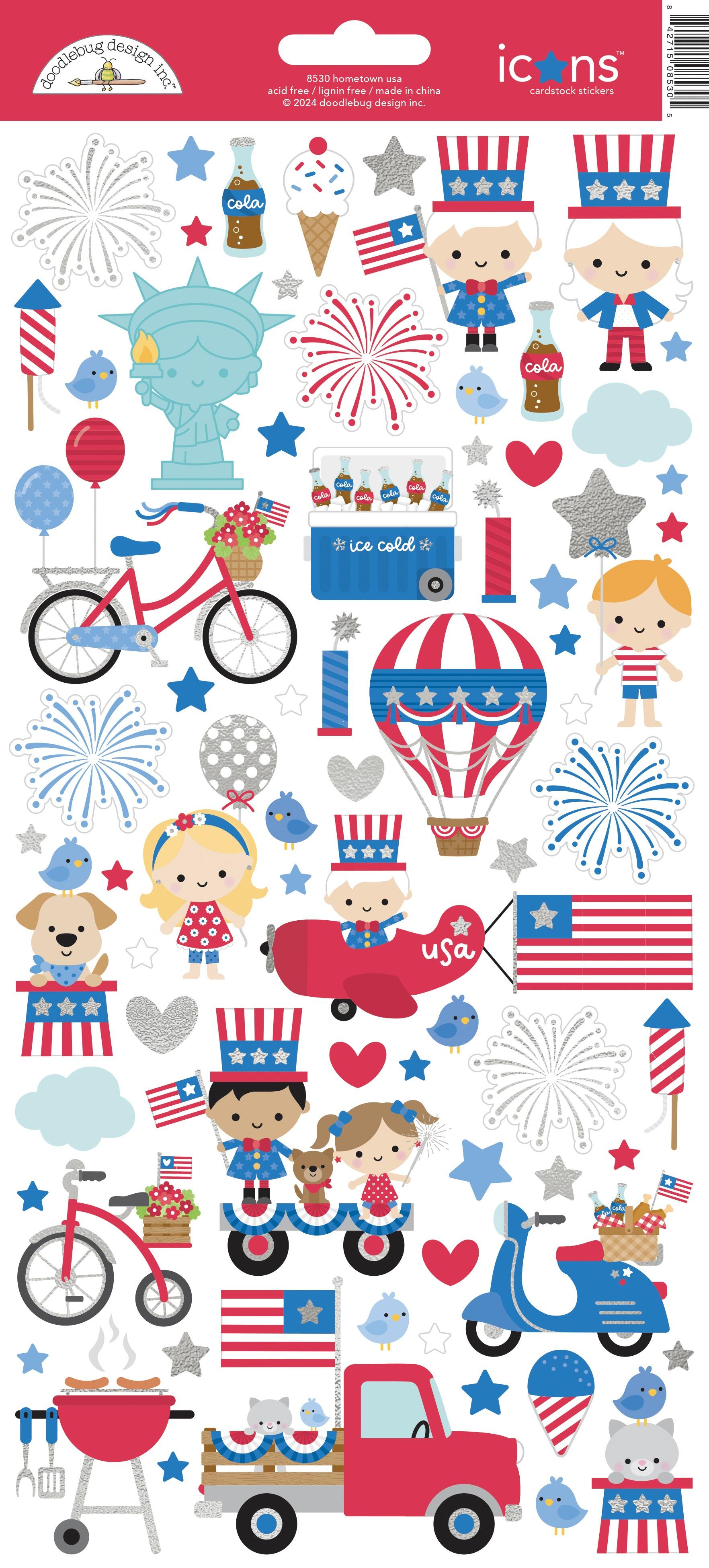 Doodlebug Hometown USA - Icons Stickers - 6x12 inches