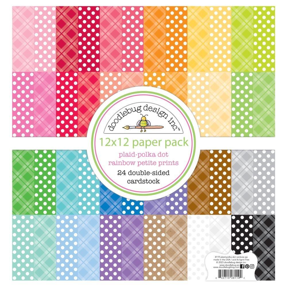 Doodlebug 12x12 Cardstock - Plaid-Polka Dot (Rainbow Petite