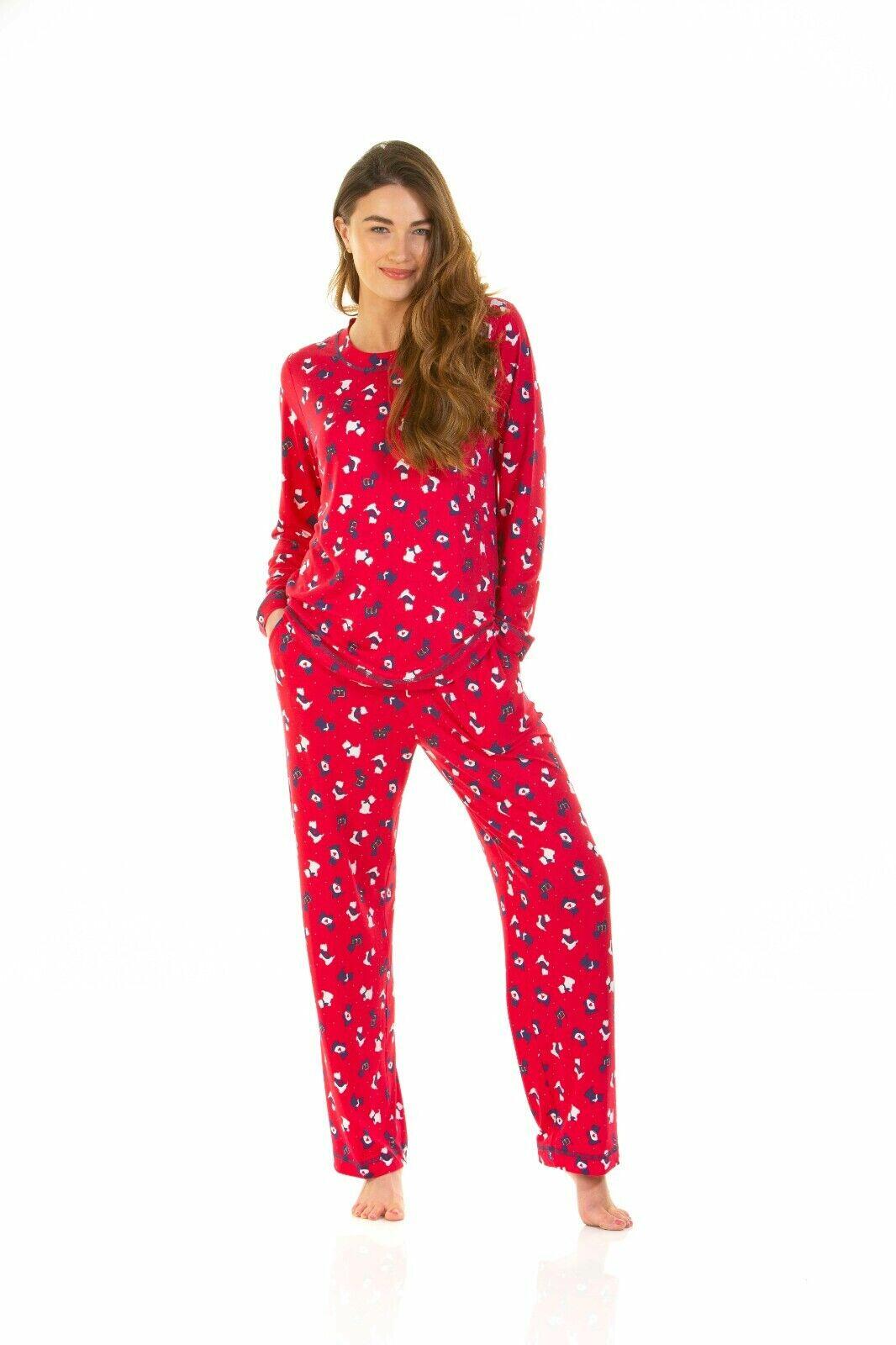 La Marquise Soft Jersey Long Sleeved Festive Scottie Dog Print Pyjamas