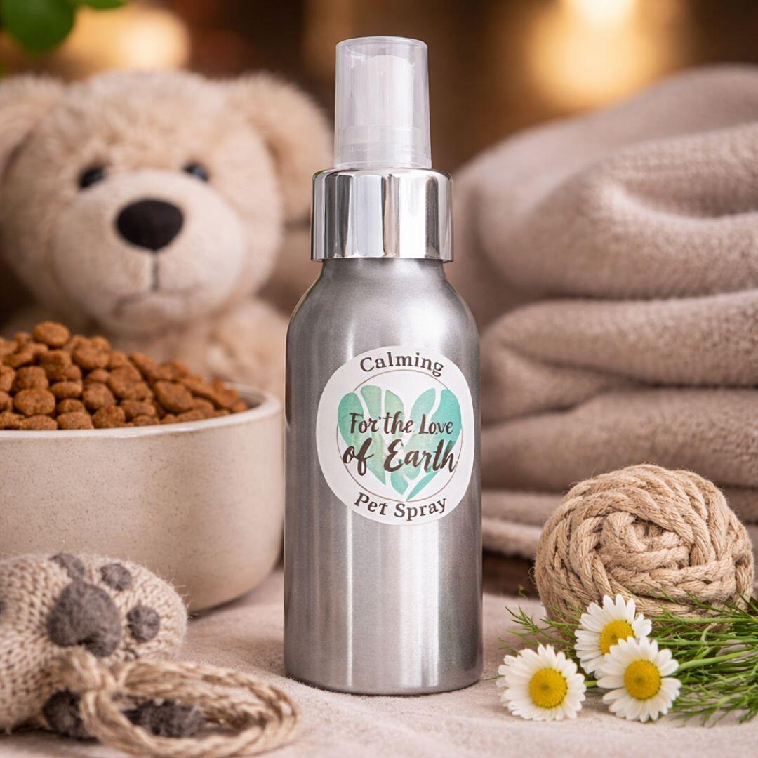 a selection of pet products including pet calming spray