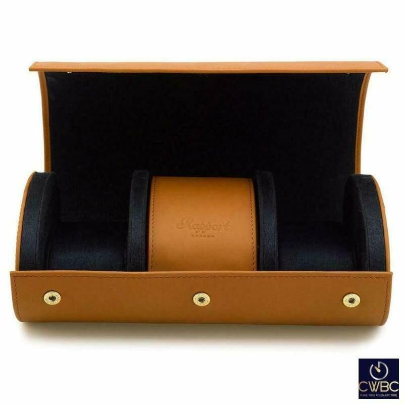 Rapport Hyde Park Tan and Black Leather Double or Triple Watch Roll - The Classic Watch Buyers Club Ltd