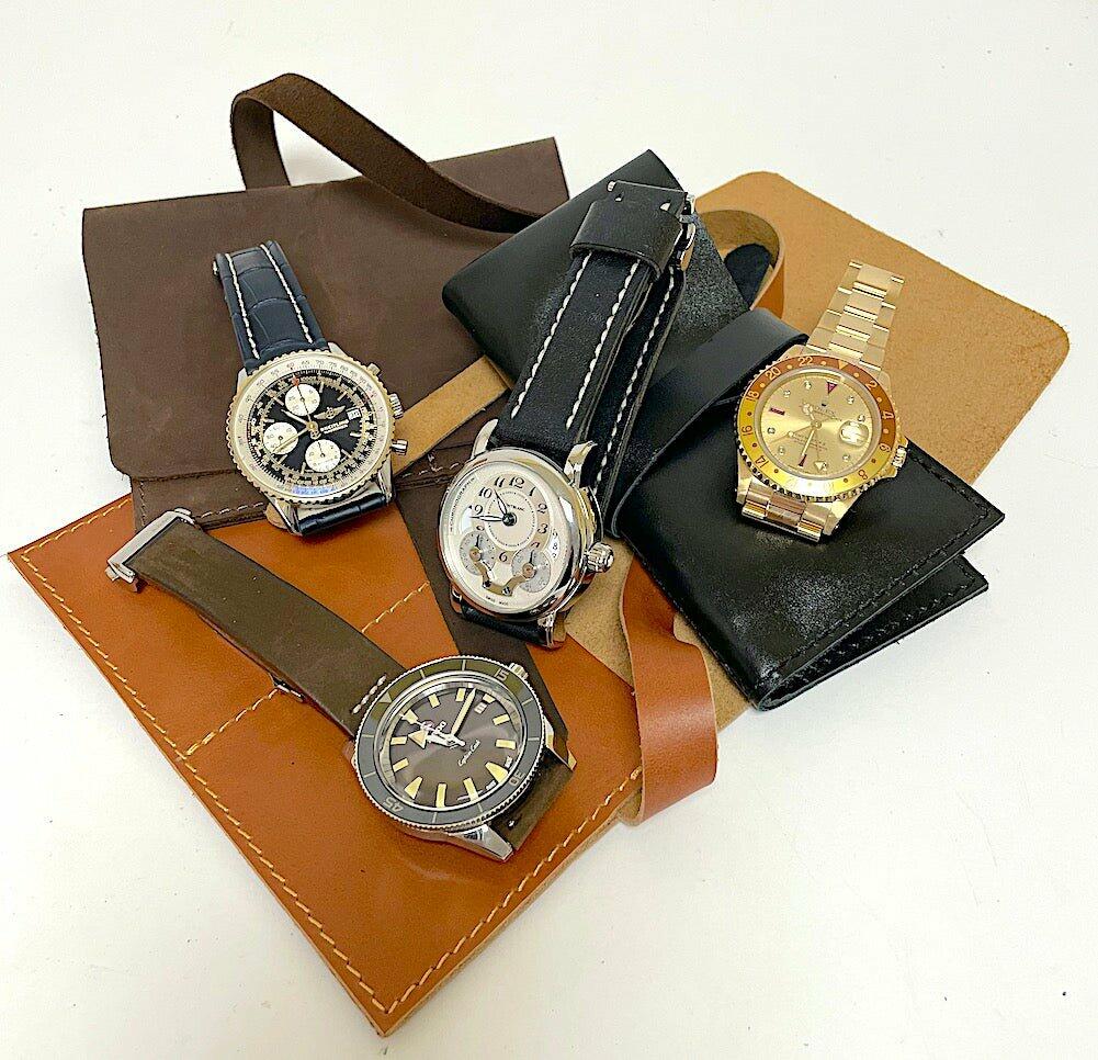 Watch Roll for 2 Watches with Strap Fastening in Tan Leather - The Classic Watch Buyers Club Ltd