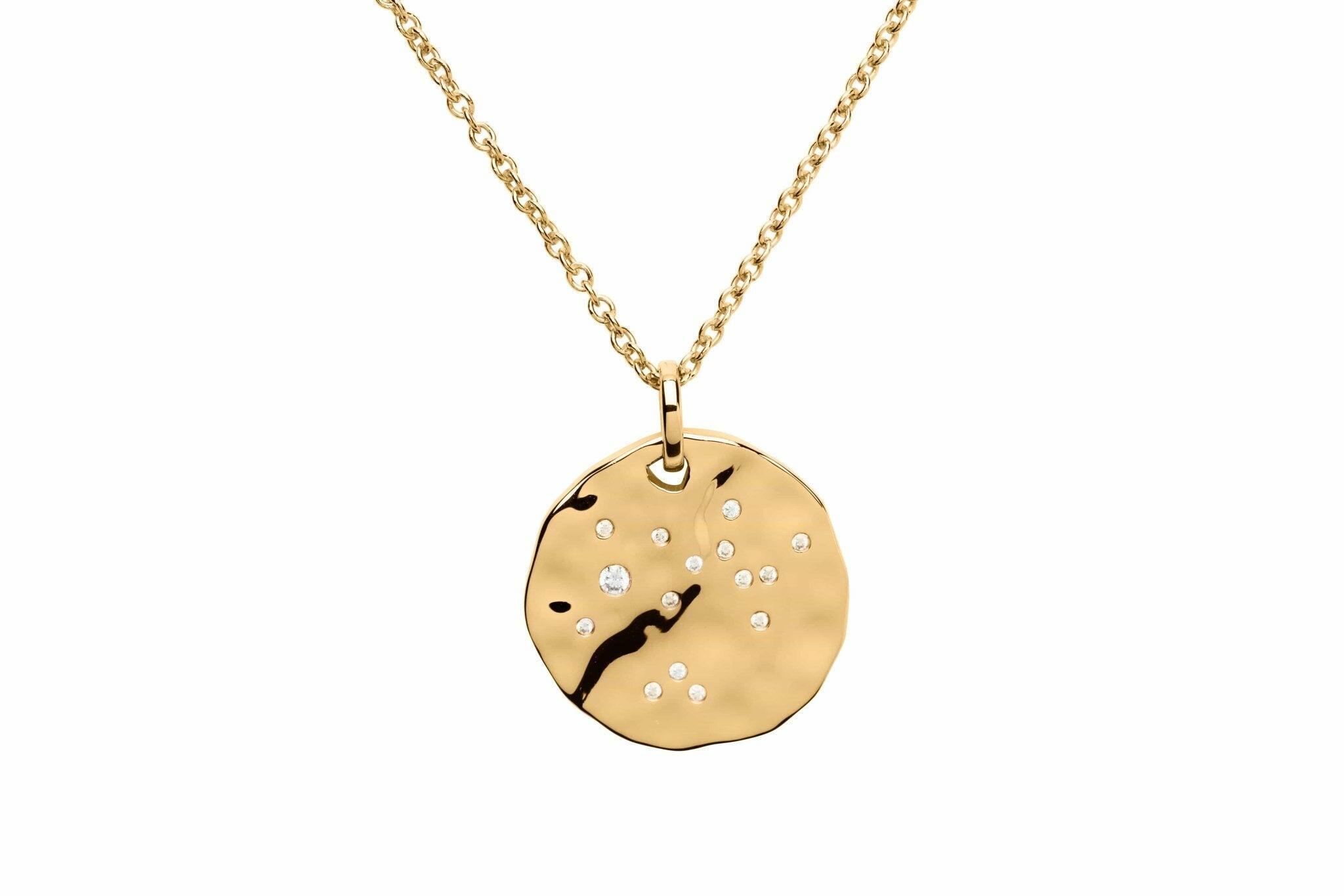 Unique & Co Hammered 18 Carat Gold & Cubic Zirconia Zodiac Constellation Libra Birthday Necklace Pendant - The Classic Watch Buyers Club Ltd