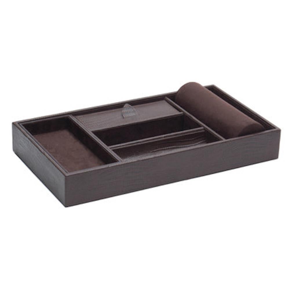 Wolf Blake Brown Lizard Effect Leather Valet Tray with Cuff and Contrasting Brown Lining - The Classic Watch Buyers Club Ltd