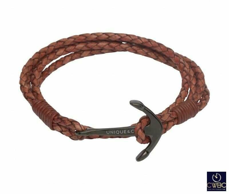 Unique & Co Mens Leather Wrap Strap Anchor Bracelet in Antique Rust - The Classic Watch Buyers Club Ltd