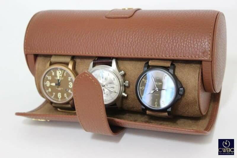 Rapport Berkeley Brown Leather Pebble Pattern 3 Watch Roll - The Classic Watch Buyers Club Ltd
