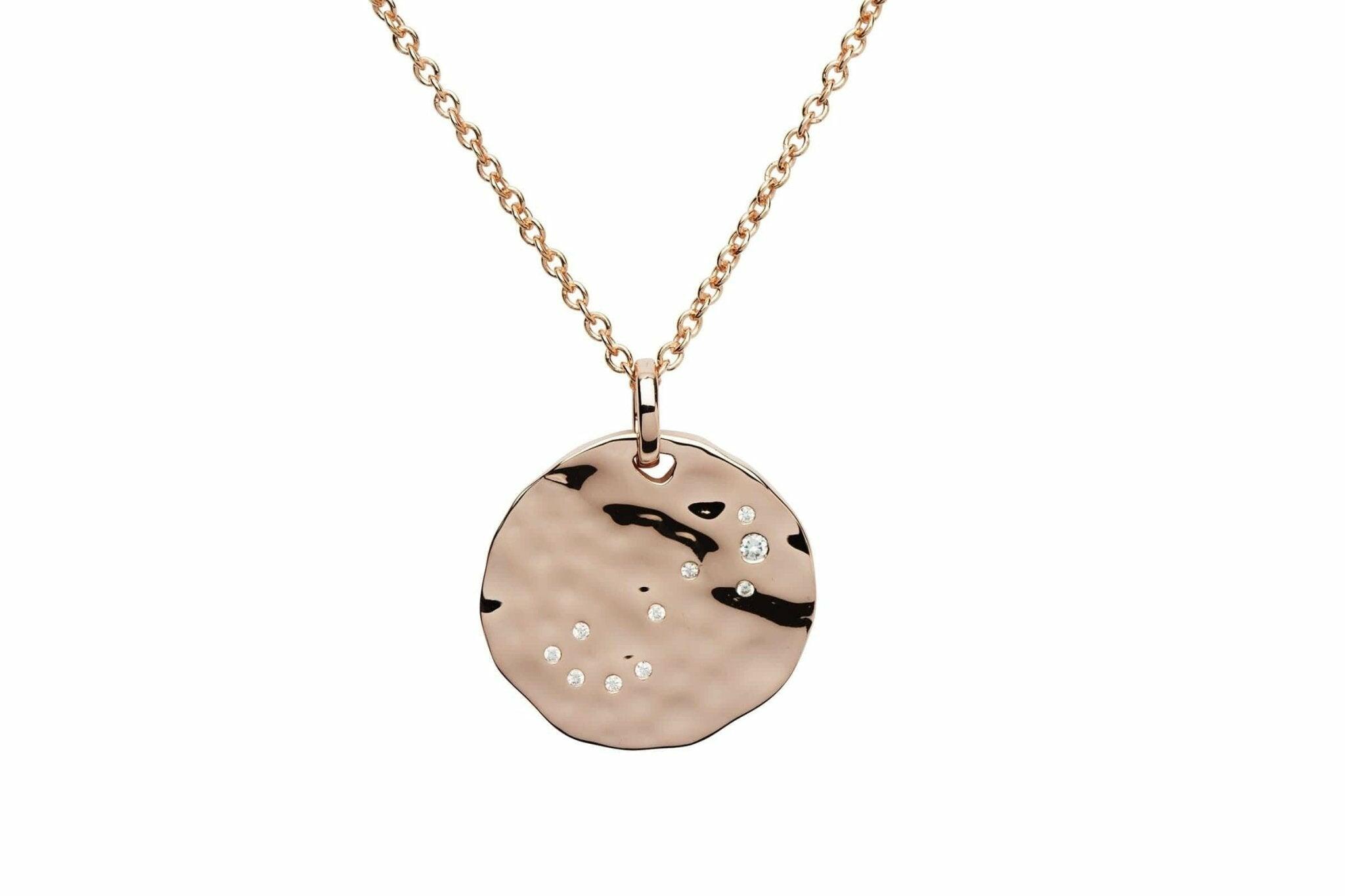 Unique & Co Hammered Sterling Silver Rose Gold Plated & Cubic Zirconia Zodiac Constellation Scorpio Birthday Necklace Pendant - The Classic Watch Buyers Club Ltd