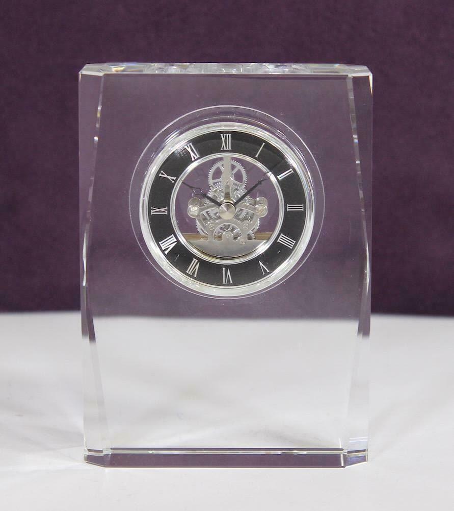 Square Desktop Lead Crystal Clock with Plated Movement by David Peterson - The Classic Watch Buyers Club Ltd