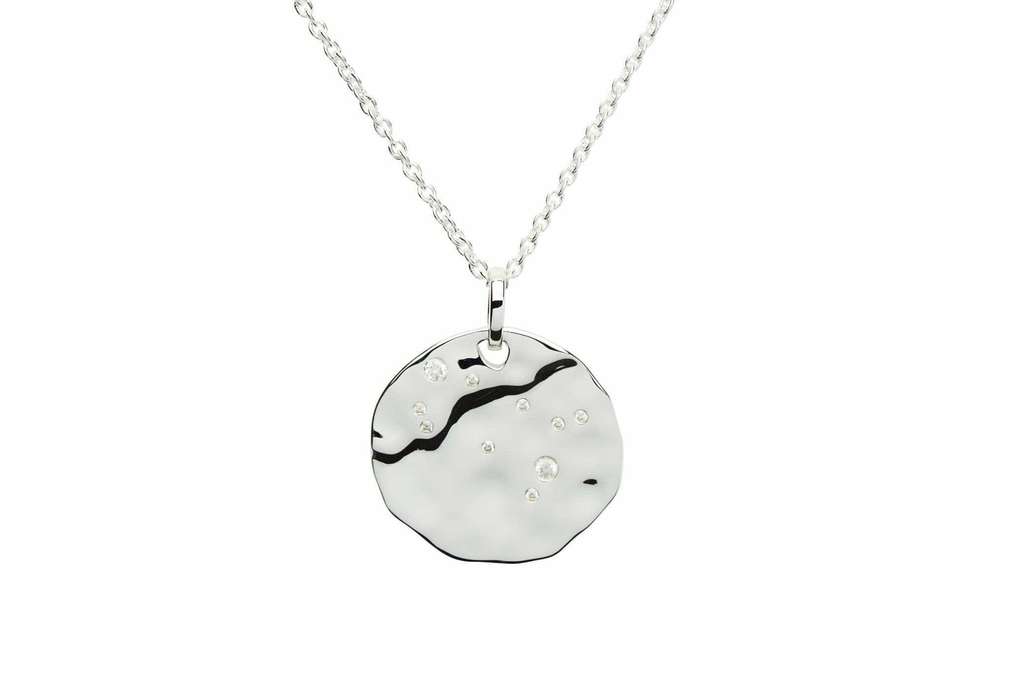 Unique & Co Hammered Sterling Silver & Cubic Zirconia Zodiac Constellation Gemini Birthday Necklace Pendant - The Classic Watch Buyers Club Ltd