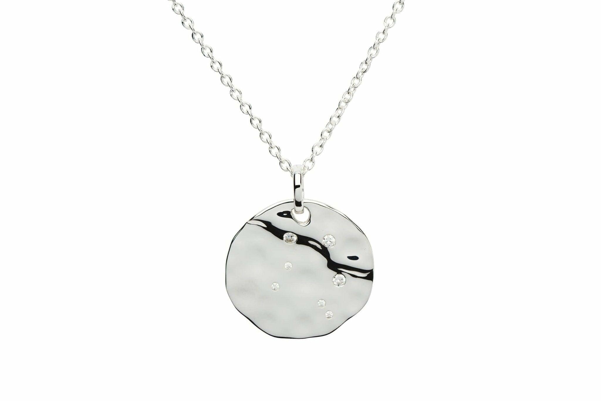 Unique & Co Hammered Sterling Silver & Cubic Zirconia Zodiac Constellation Libra Birthday Necklace Pendant - The Classic Watch Buyers Club Ltd