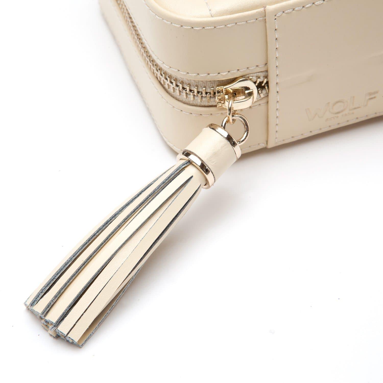 Wolf Caroline Quilted Leather Zip Travel Jewellery Case in Ivory - The Classic Watch Buyers Club Ltd