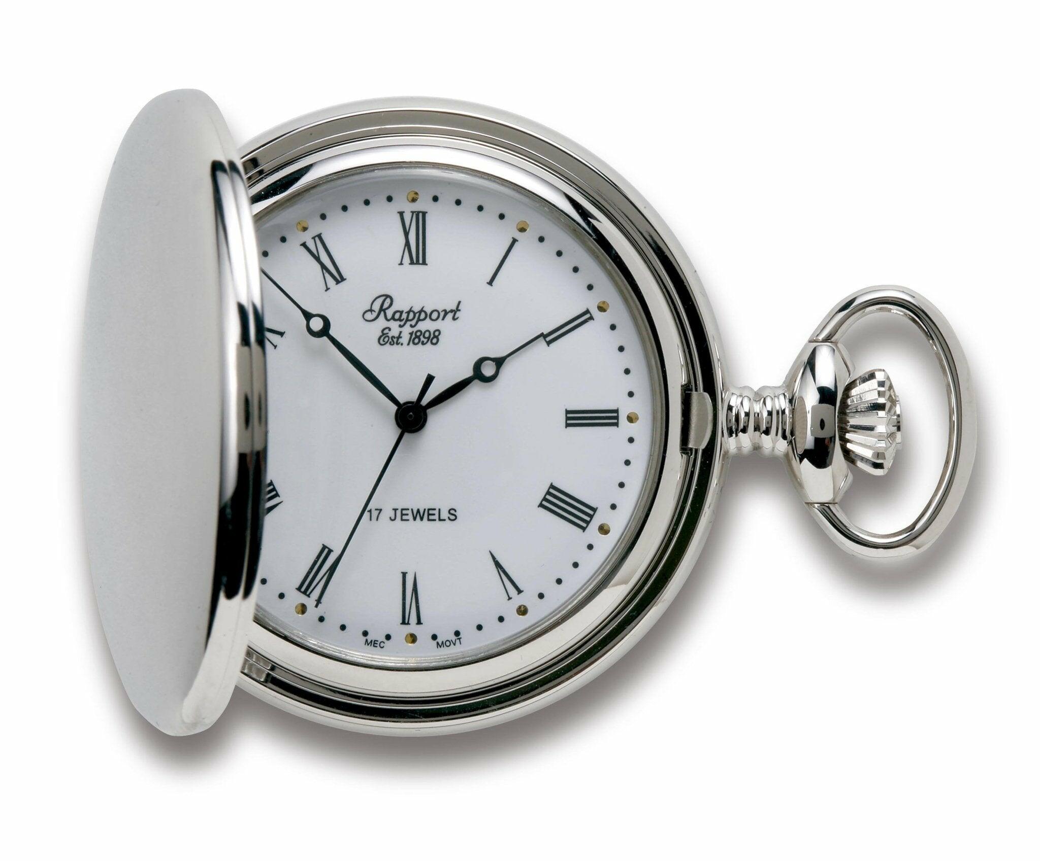 Rapport Oxford Mechanical Full Hunter Open Pocket Watch. Silvertone Metal PW55 - The Classic Watch Buyers Club Ltd