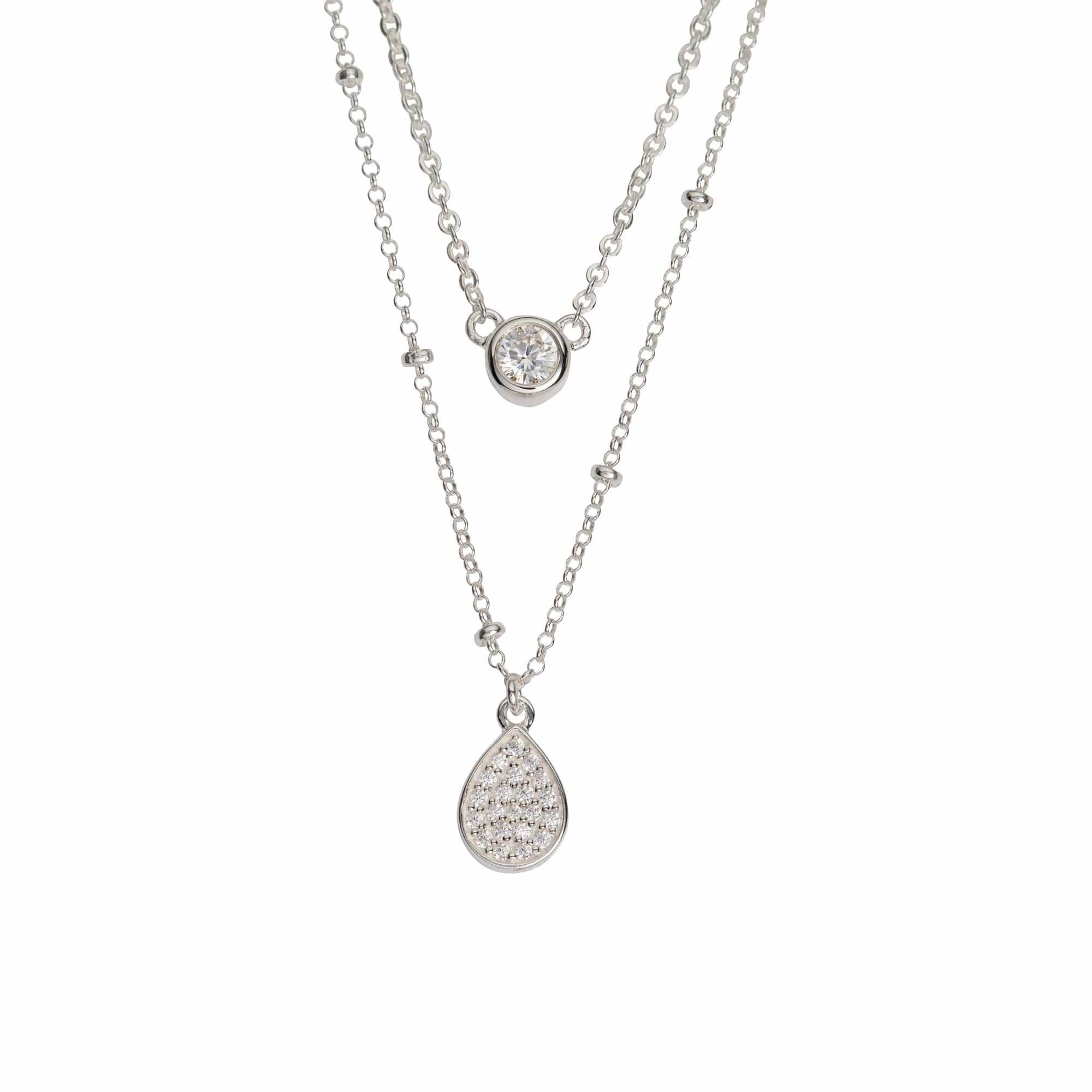 Unique & Co Sterling Silver Double Layered Diamonte & Droplet Pendant Necklace - The Classic Watch Buyers Club Ltd