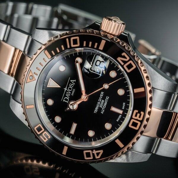 Davosa Ternos Ceramic Two Tone Rose Black - The Classic Watch Buyers Club Ltd
