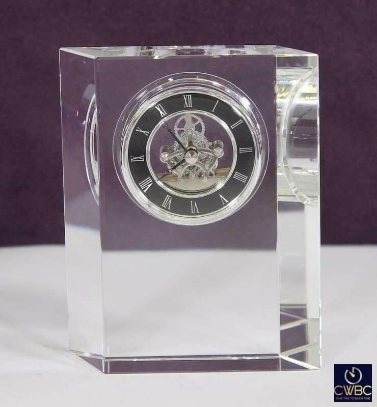 Rhombus Desktop Lead Crystal Clock with Plated Movement by David Peterson - The Classic Watch Buyers Club Ltd