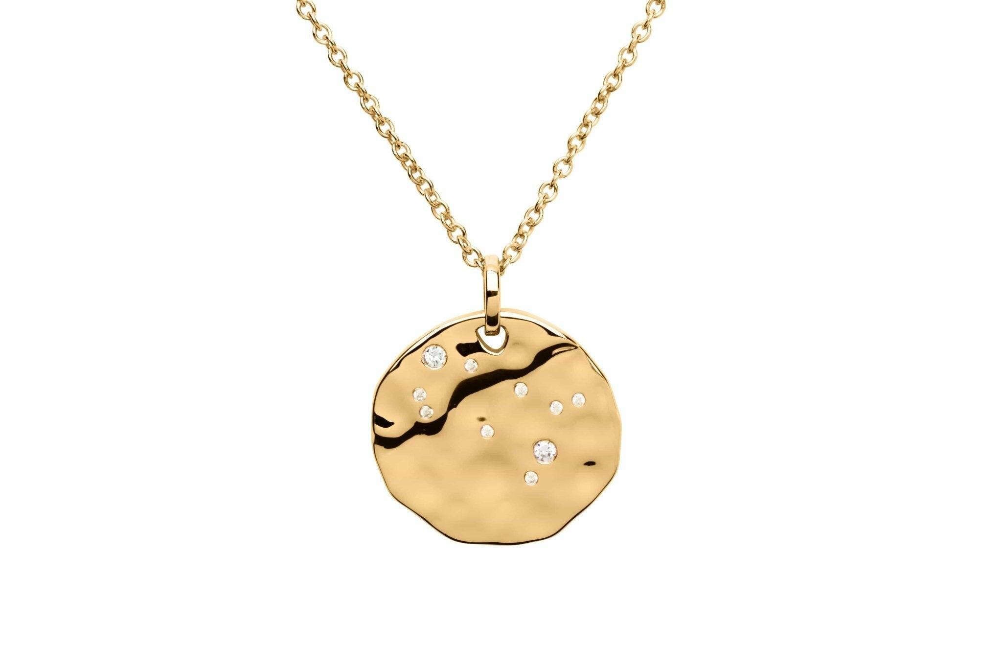 Unique & Co Hammered 18 Carat Gold & Cubic Zirconia Zodiac Constellation Gemini Birthday Necklace Pendant - The Classic Watch Buyers Club Ltd