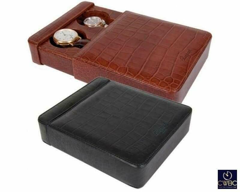 Rapport Portman Double Slipcase in Brown Leather Crocodile Pattern - The Classic Watch Buyers Club Ltd
