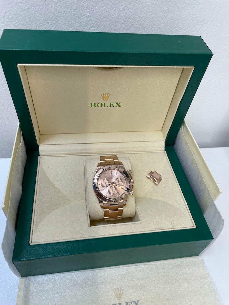 Rolex Daytona 18k Everose with Factory Baguette Diamonds - The Classic Watch Buyers Club Ltd