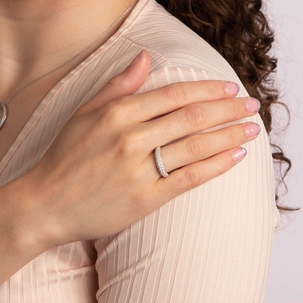 Diamonfire® 0.86ct Pavé Set Dome Ring, featuring 111 round zirconia stones, crafted in triple-plated sterling silver, presented in exclusive Diamonfire® silk packaging with a luxury gift box and bag.