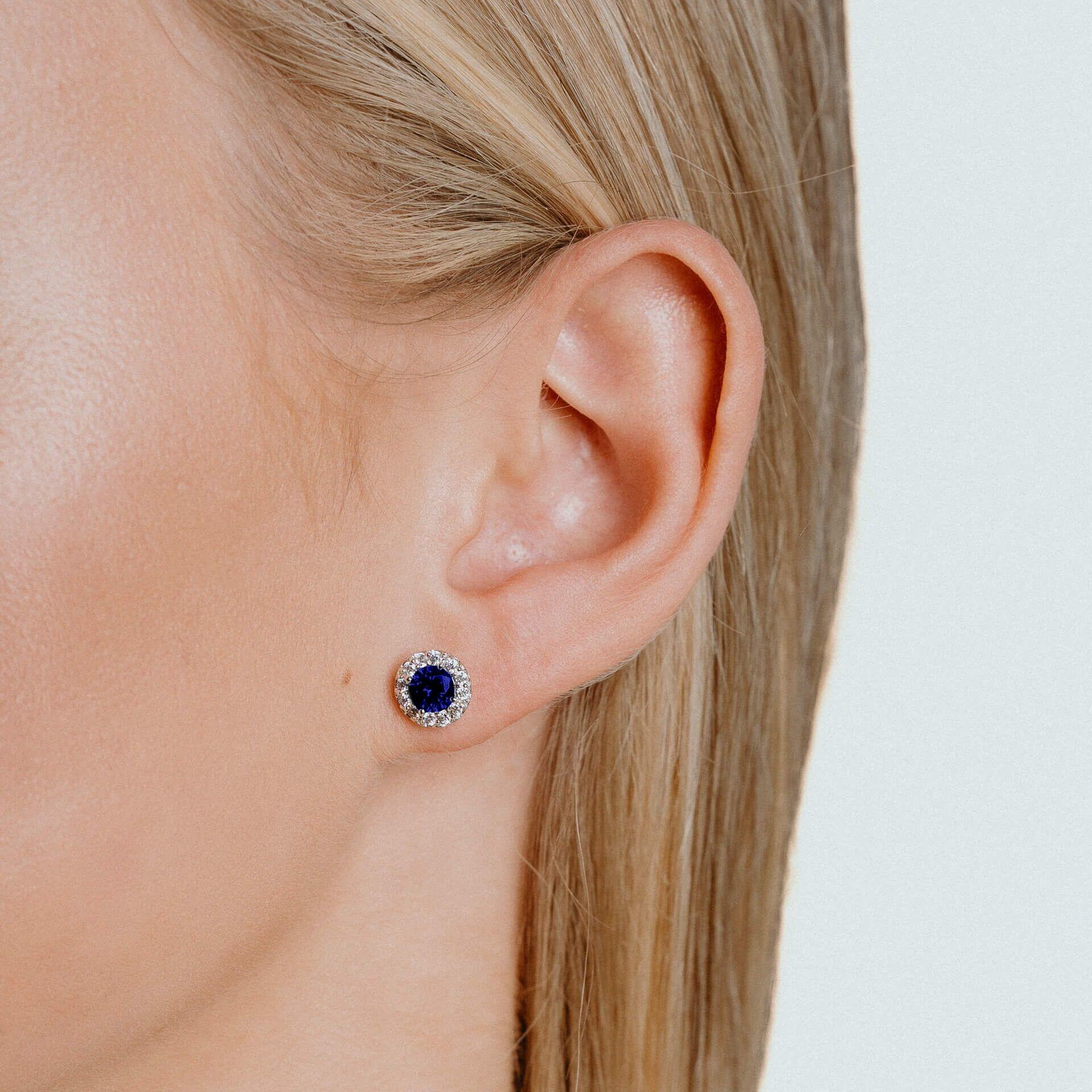 Diamonfire® Sapphire Blue 1.39ct Pave Zirconia Stud Earrings in Triple Plated Sterling Silver – Luxury Jewellery by Gold and Diamonds