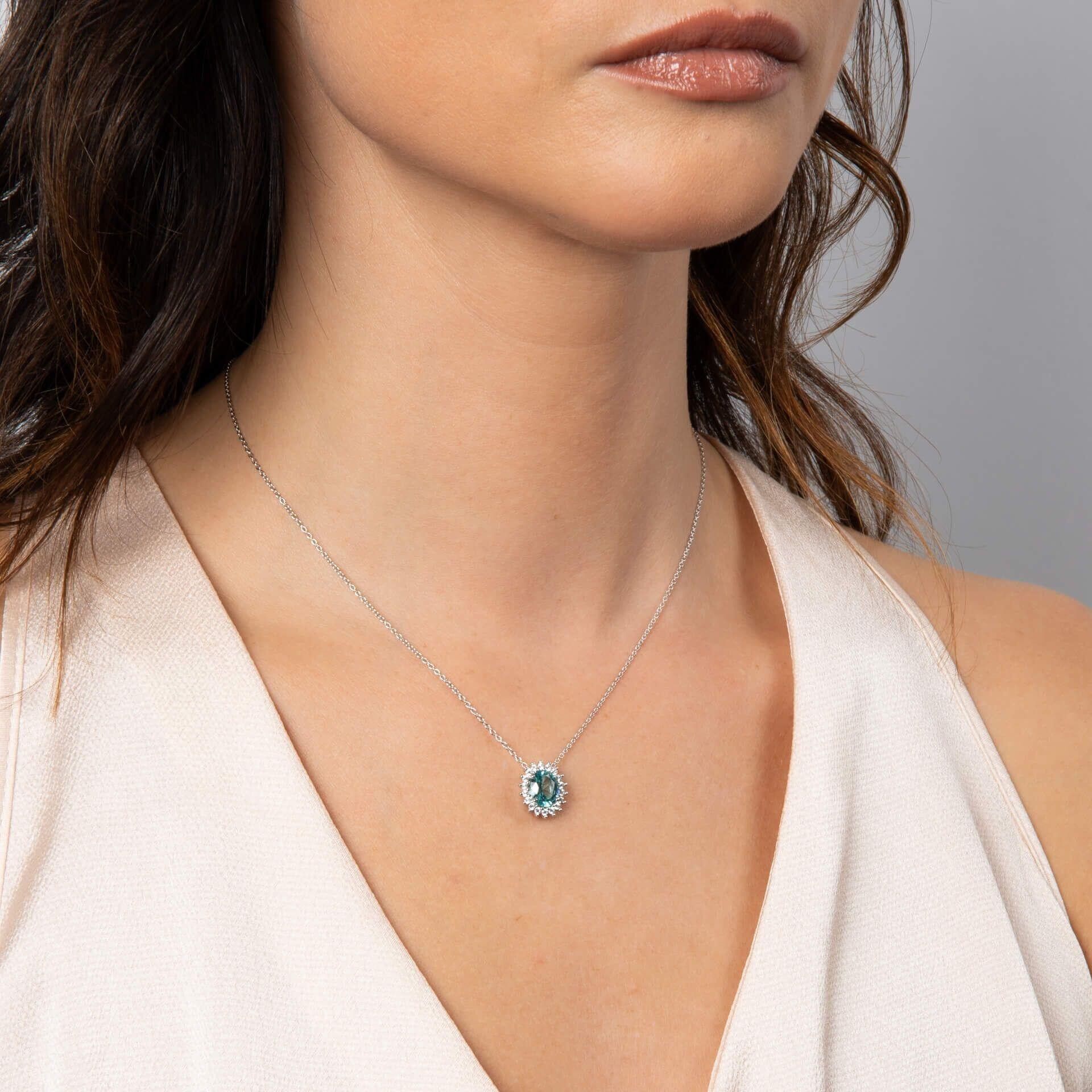 Diamonfire® Paraiba-Inspired Halo Zirconia Pendant in Triple Plated Sterling Silver with 57-Facet Stones – Luxury Jewellery by Gold and Diamonds